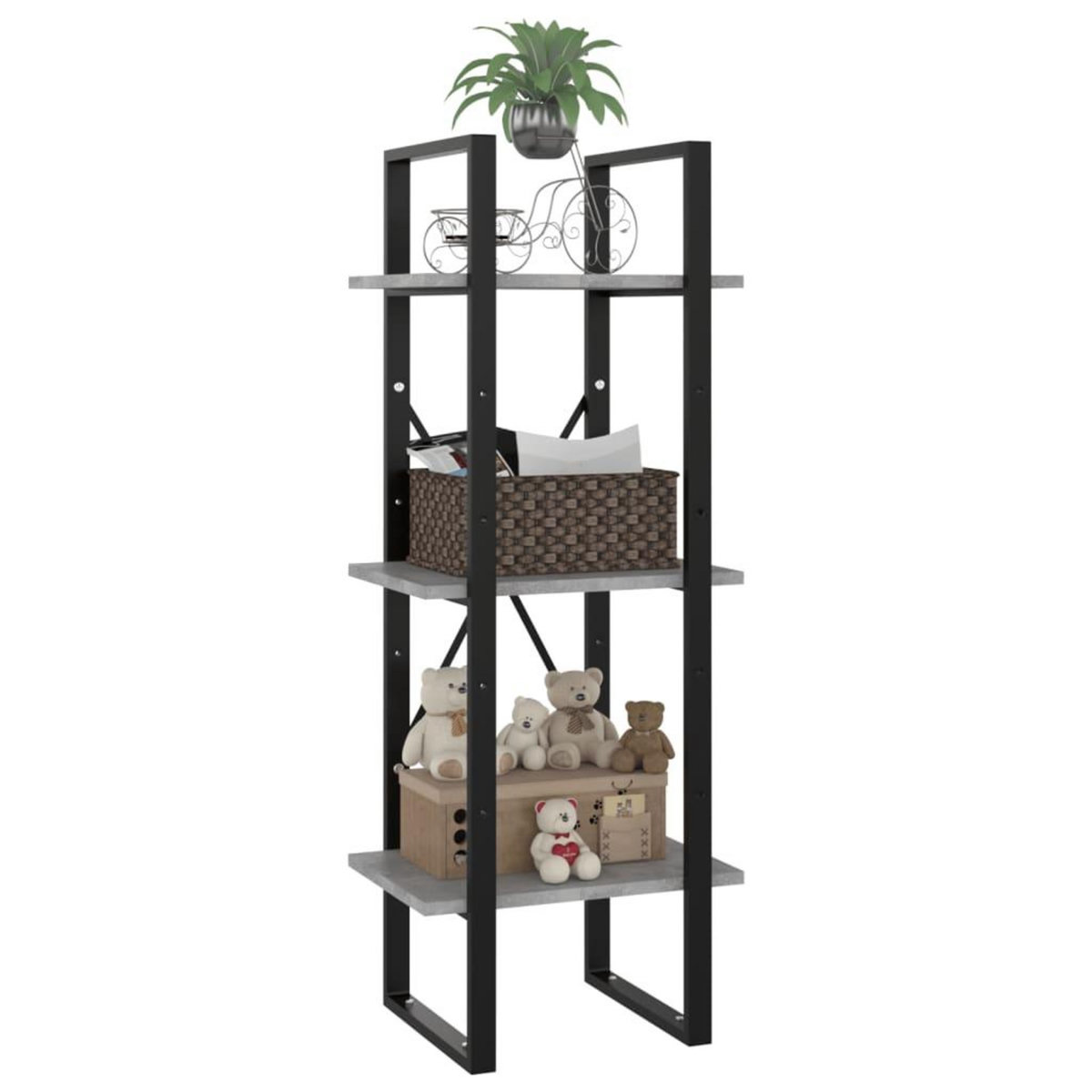 VIDAXL Bibliotheque a 3 niveaux gris beton 40x30x105cm bois ingenierie