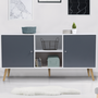 Voir la diapositive 3 : ID MARKET Buffet bas scandinave 140 cm EFFIE 2 portes bois blanc et gris