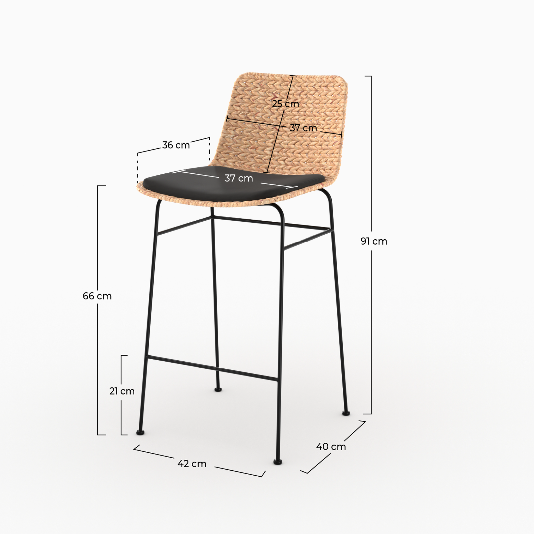 Voir la diapositive 4 : MAISON PAVANE Lot de 2 chaises pour îlot central 66 cm en matière naturelle et noir-faro
