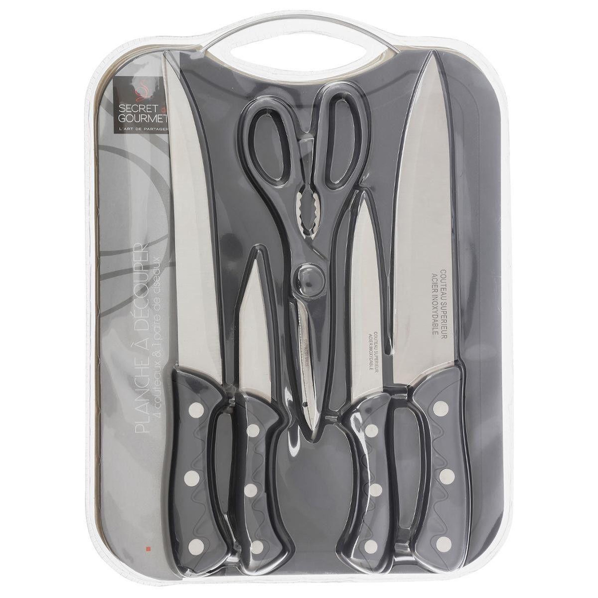 Voir la diapositive 4 : B BASIC & CO Lot planche à découper & ustensiles  rita  34cm gris