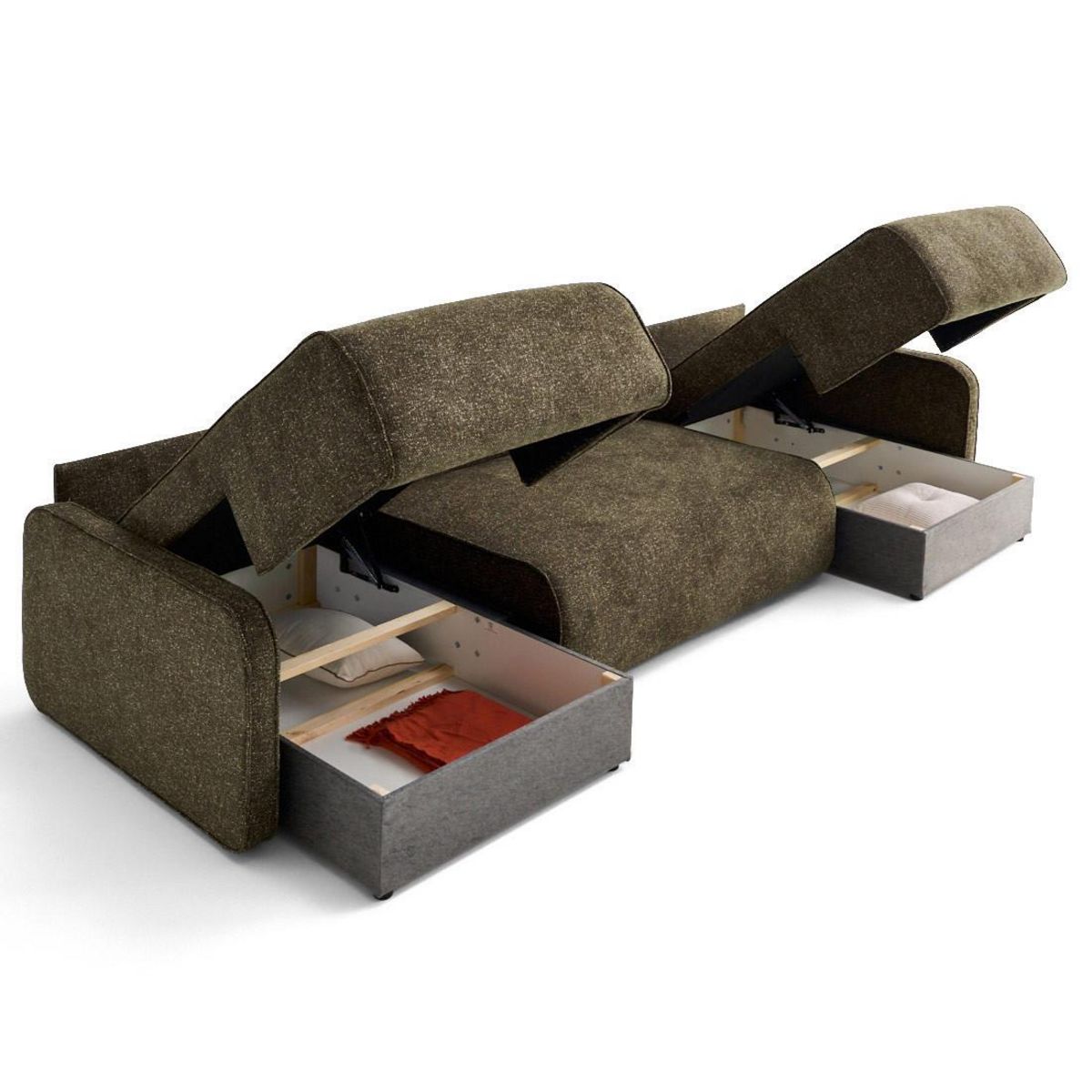 LISA DESIGN Apolline - canapé panoramique en u 7 places convertible avec coffres en tissu moucheté