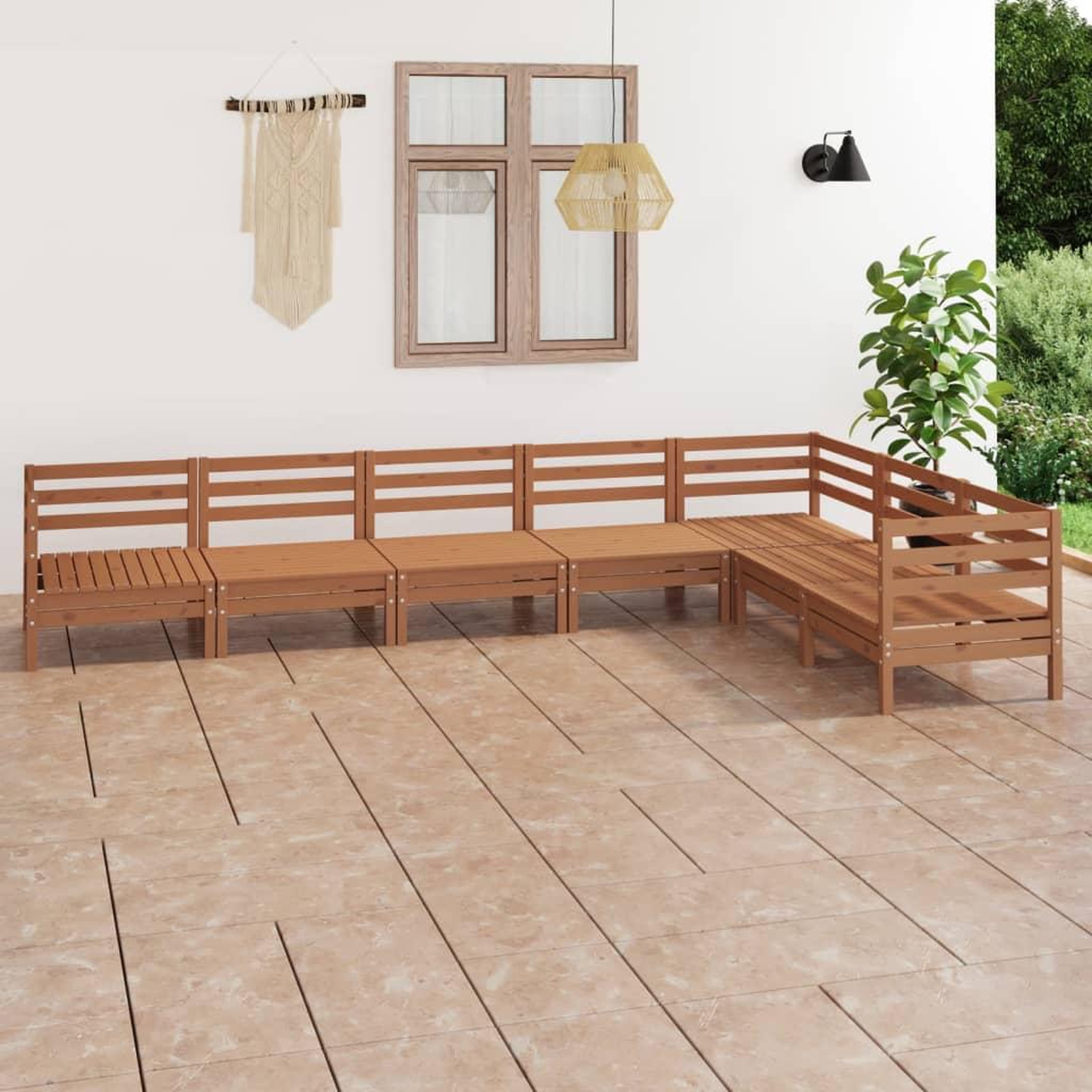 Voir la diapositive 1 : VIDAXL Salon de jardin 7 pcs Bois de pin massif Marron miel