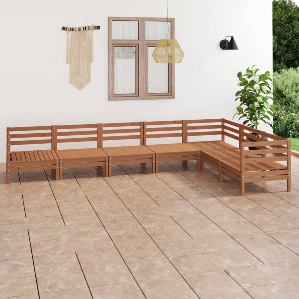 VIDAXL Salon de jardin 7 pcs Bois de pin massif Marron miel
