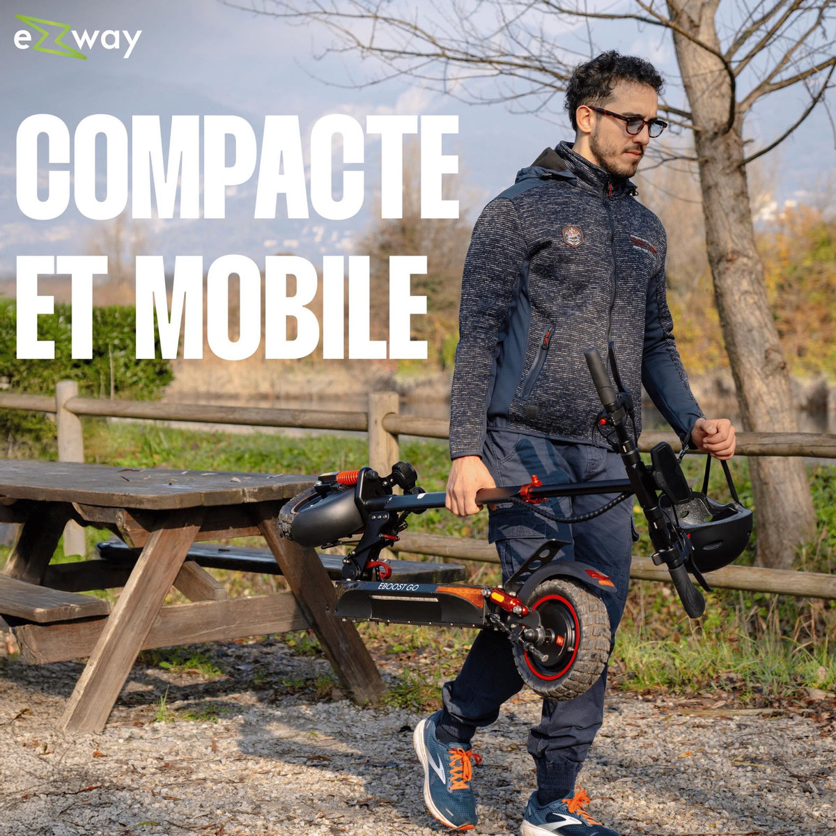 EZWAY Trottinette électrique adulte EBOOST GO – Autonomie 50 km, vitesse 25 km/h, suspensions avant et arrière