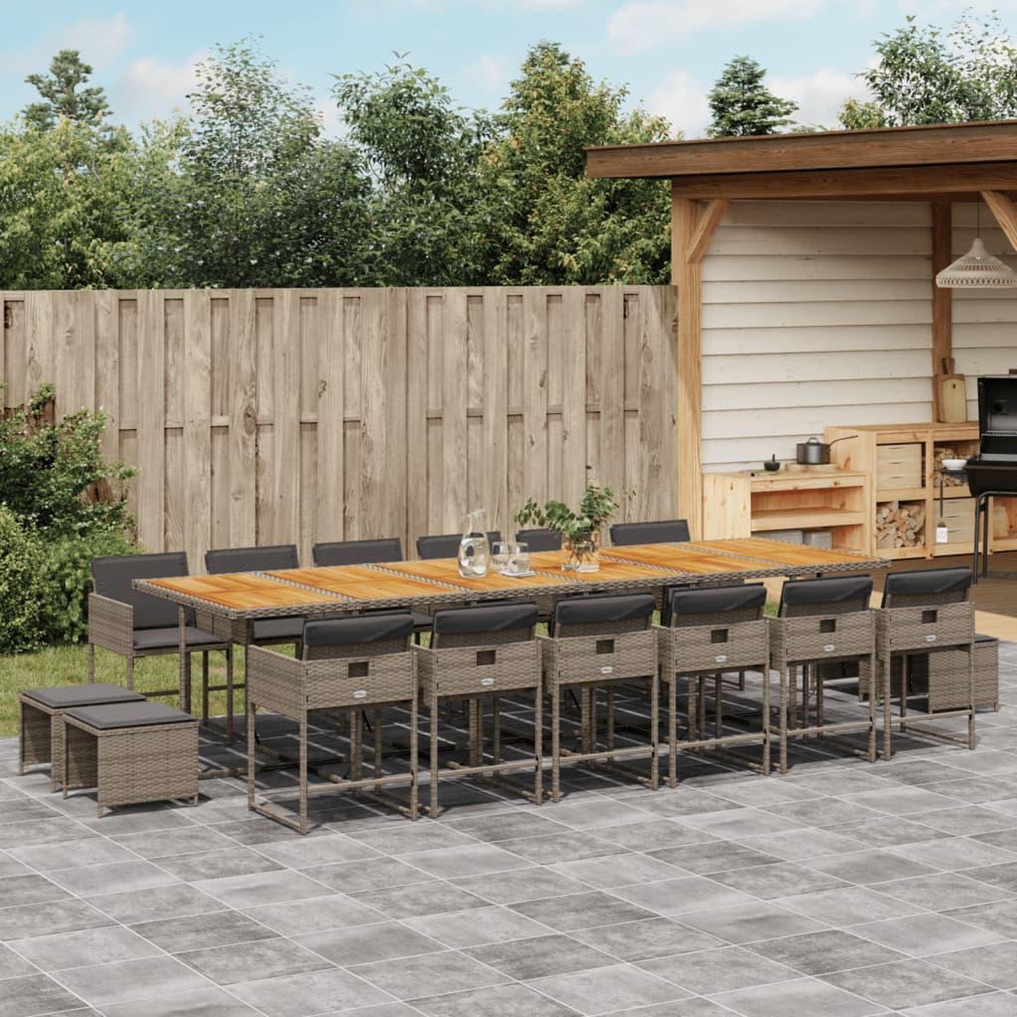 VIDAXL Ensemble a manger de jardin 17 pcs et coussins resine tressee