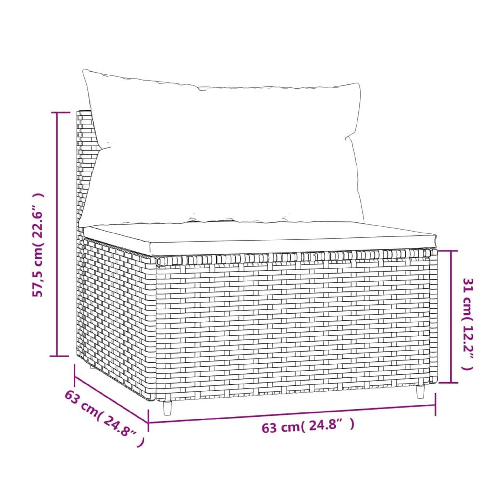 Voir la diapositive 6 : VIDAXL Canape central de jardin avec coussins gris resine tressee