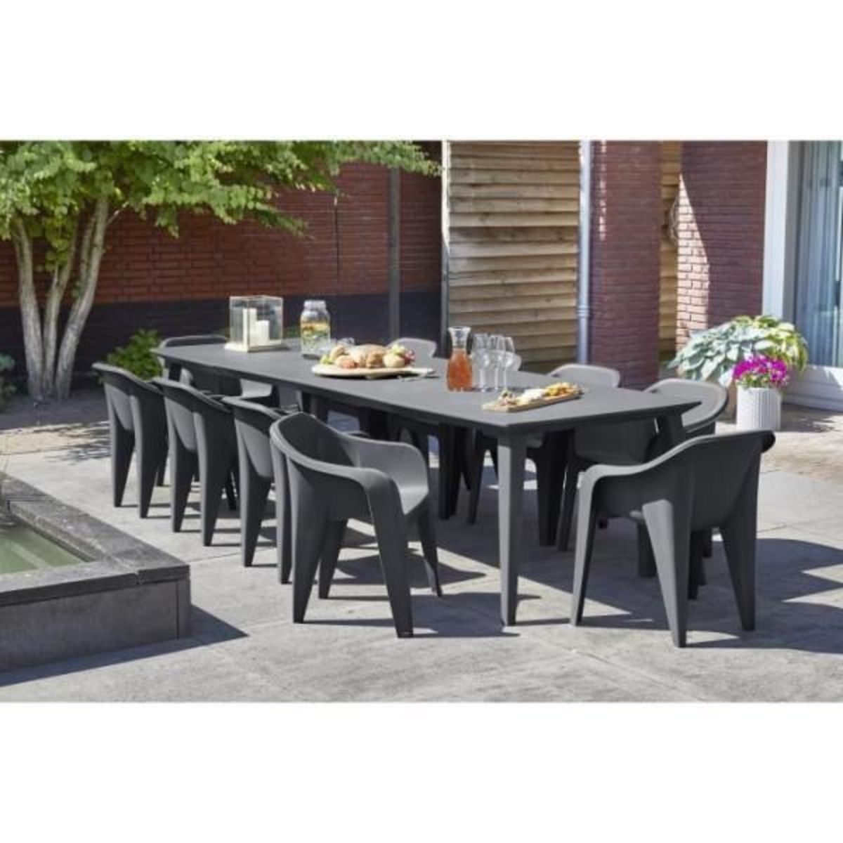 ALLIBERT by KETER Table de jardin - Rectangulaire - Coloris : gris graphite - En résine - 8 a 12 personnes - LIMA - Allibert by KETER