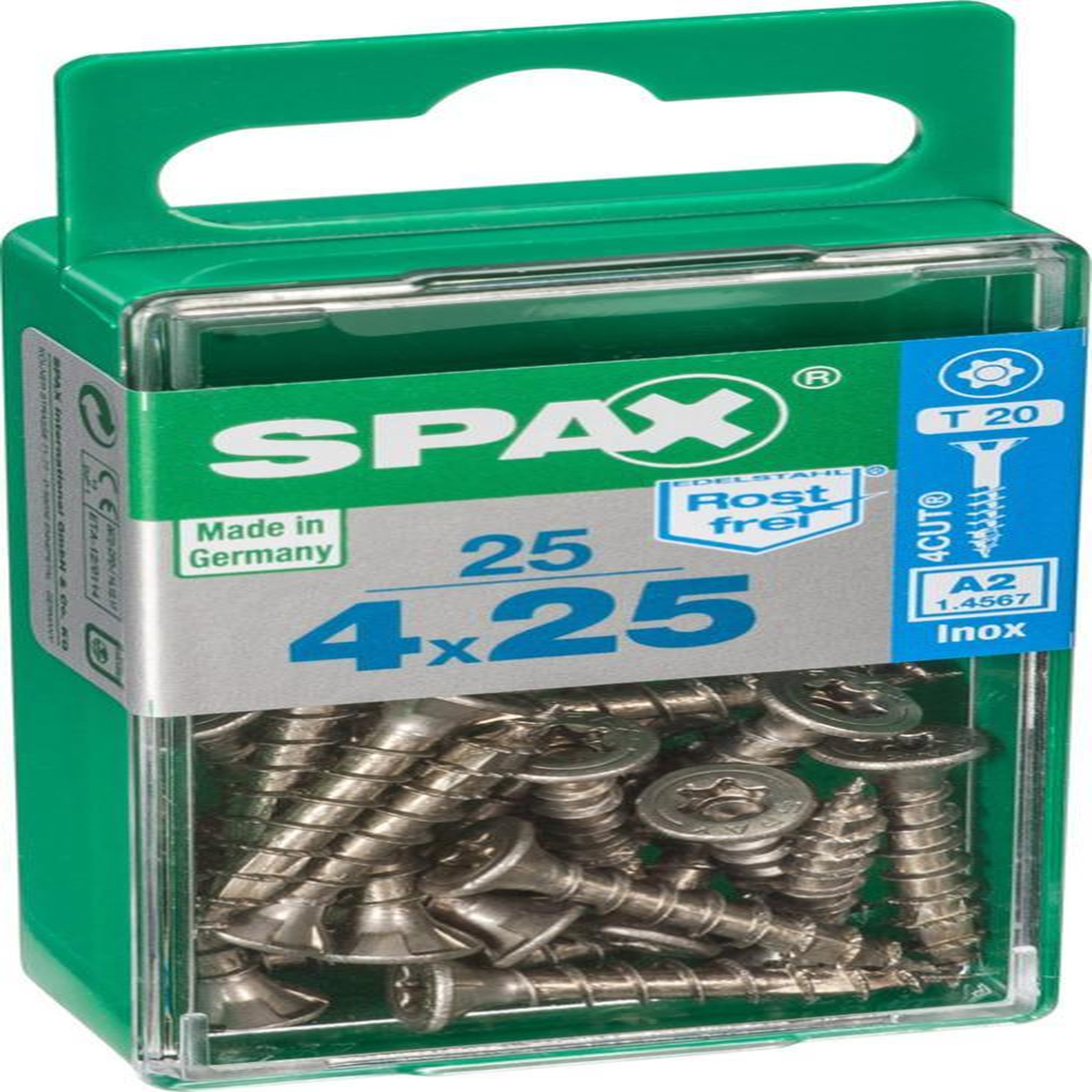 CENTRALE BRICO Lot de 25 vis inox tête fraisée torx SPAX, Diam.4 mm x L.25 mm