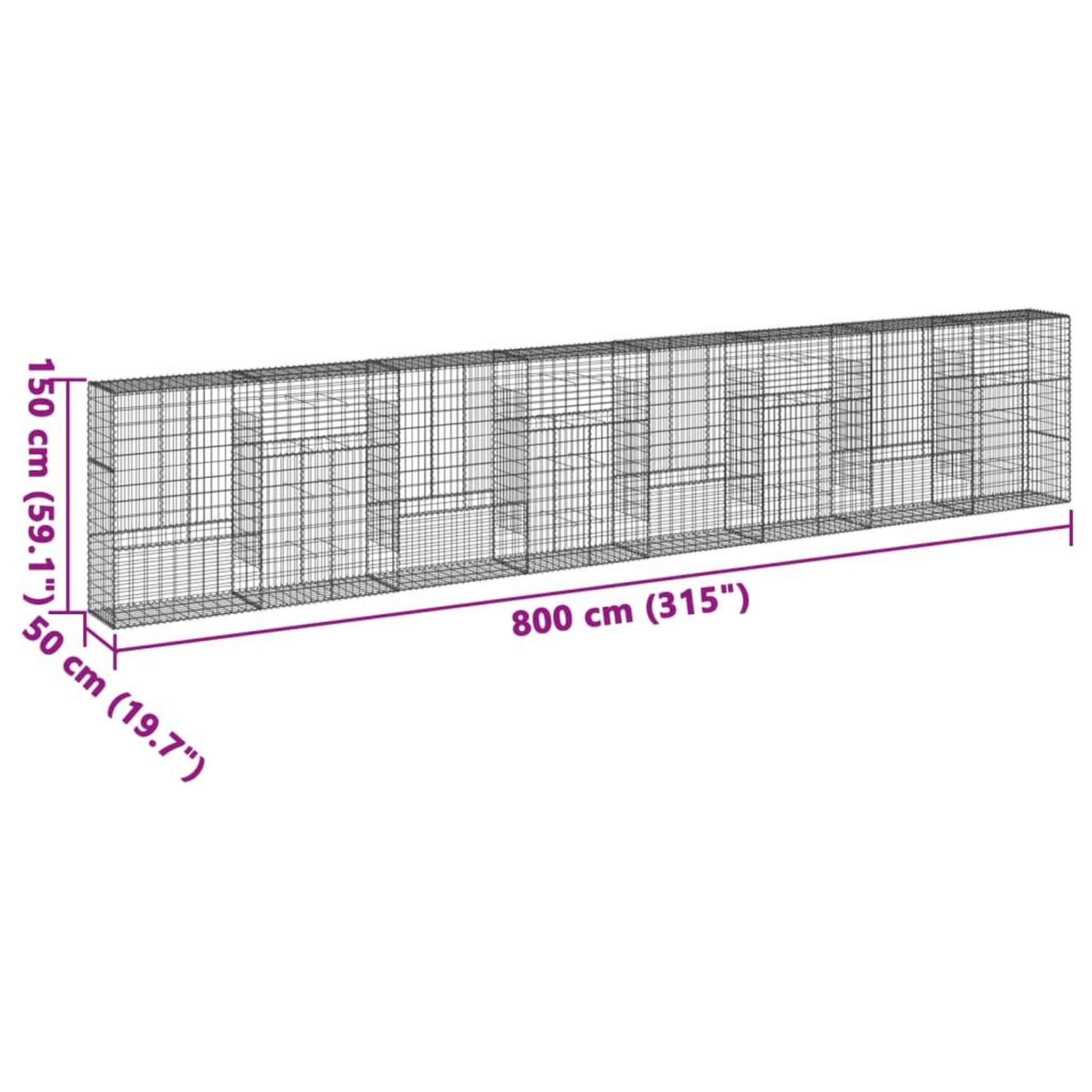 Voir la diapositive 6 : VIDAXL Panier gabion avec couvercle 800x50x150 cm fer galvanise