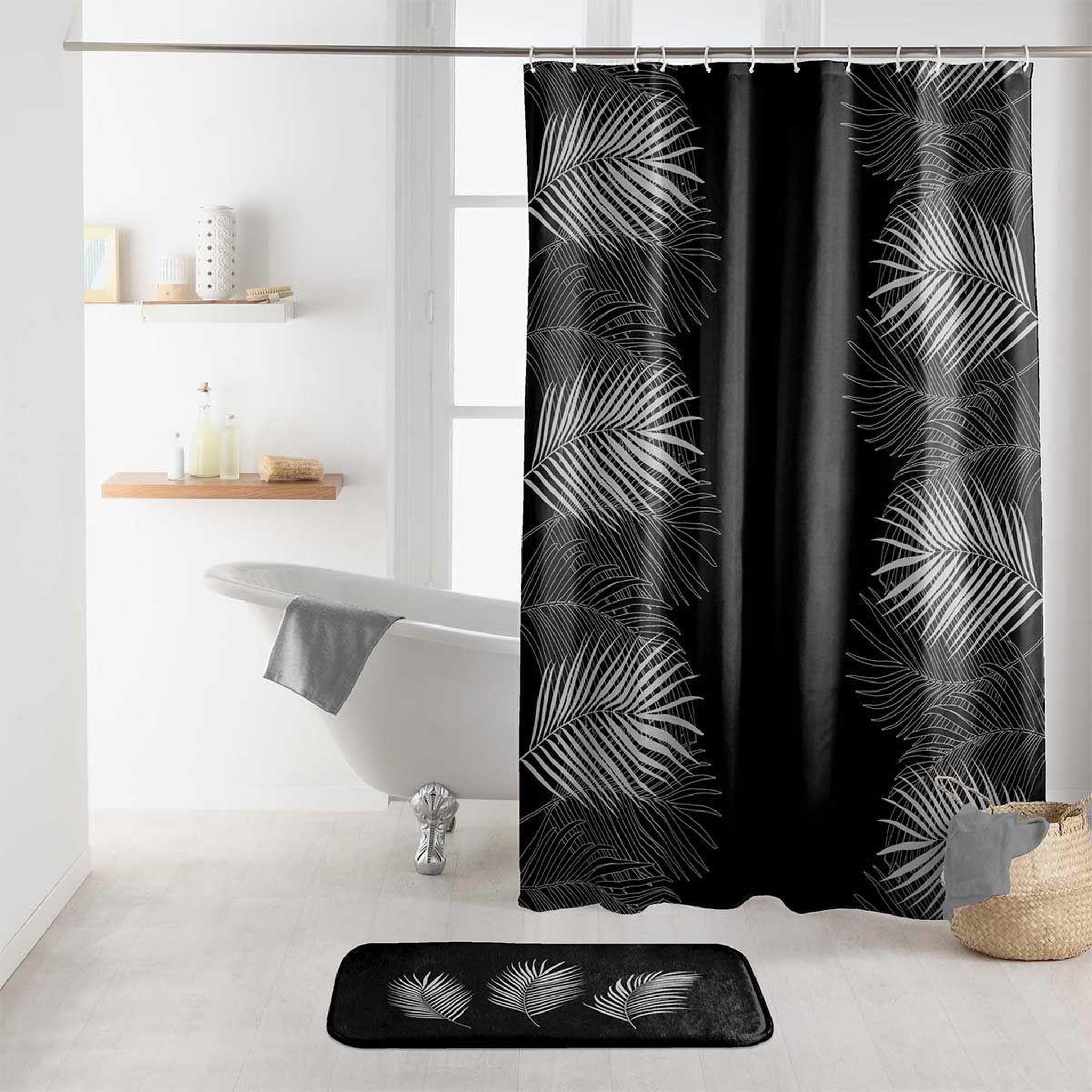Douceur d'Intérieur Rideau de douche imprimé  orbella  180x200cm noir & argent