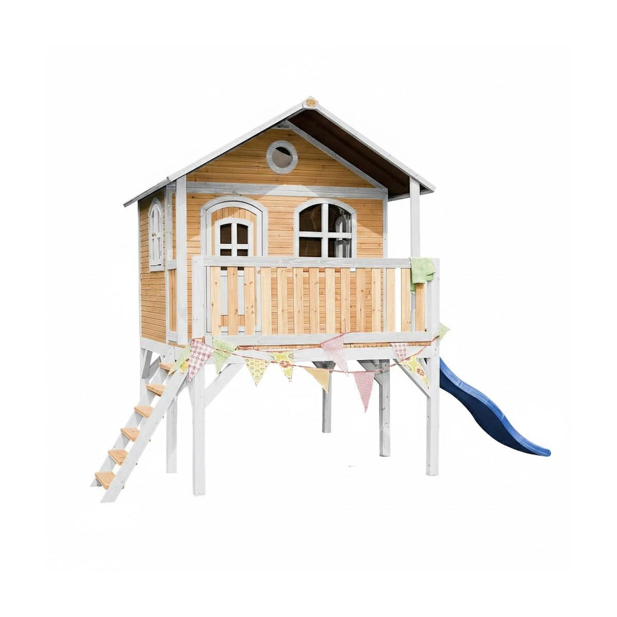 Axi House Maisonnette Laura marron-blanc toboggan bleu