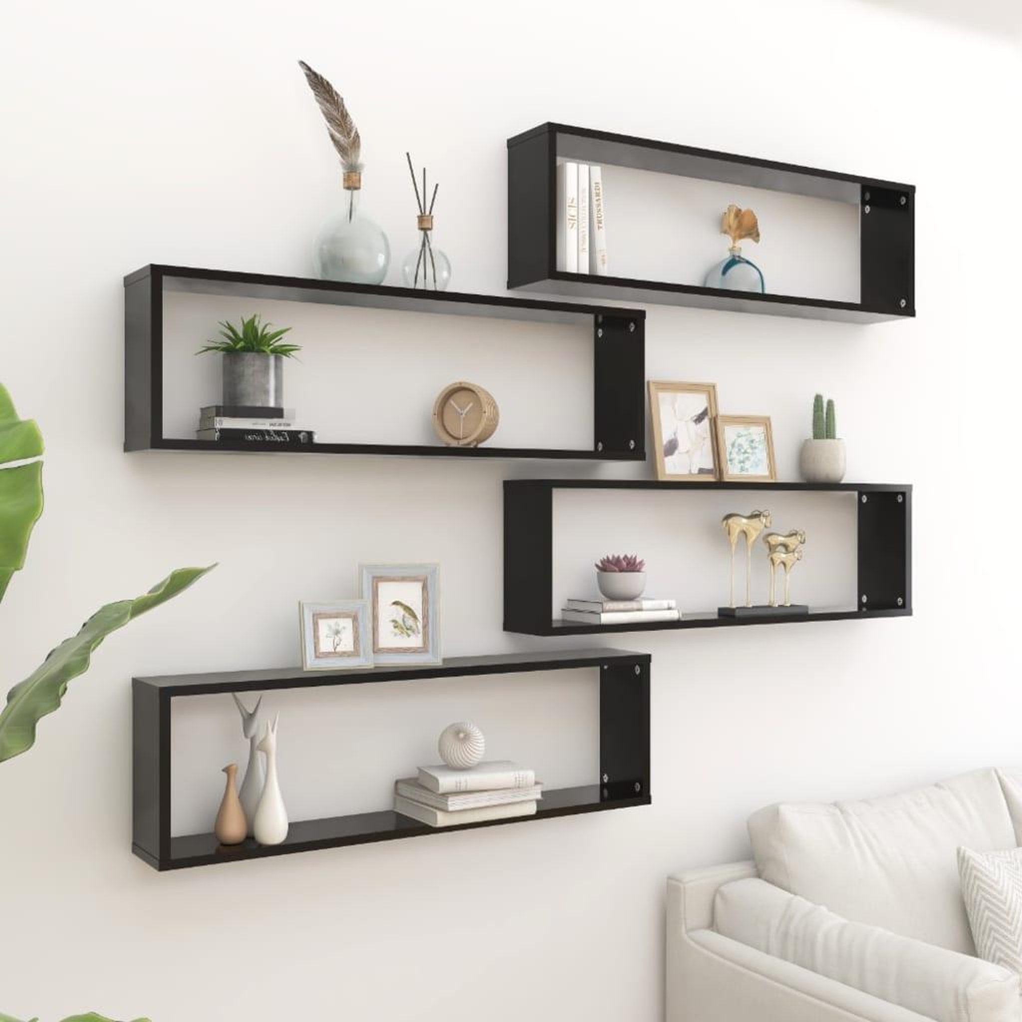 Voir la diapositive 1 : VIDAXL Etageres cube murales 4 pcs noir 100x15x30 cm bois d'ingenierie