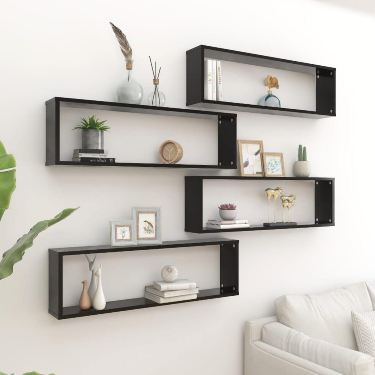 VIDAXL Etageres cube murales 4 pcs noir 100x15x30 cm bois d'ingenierie