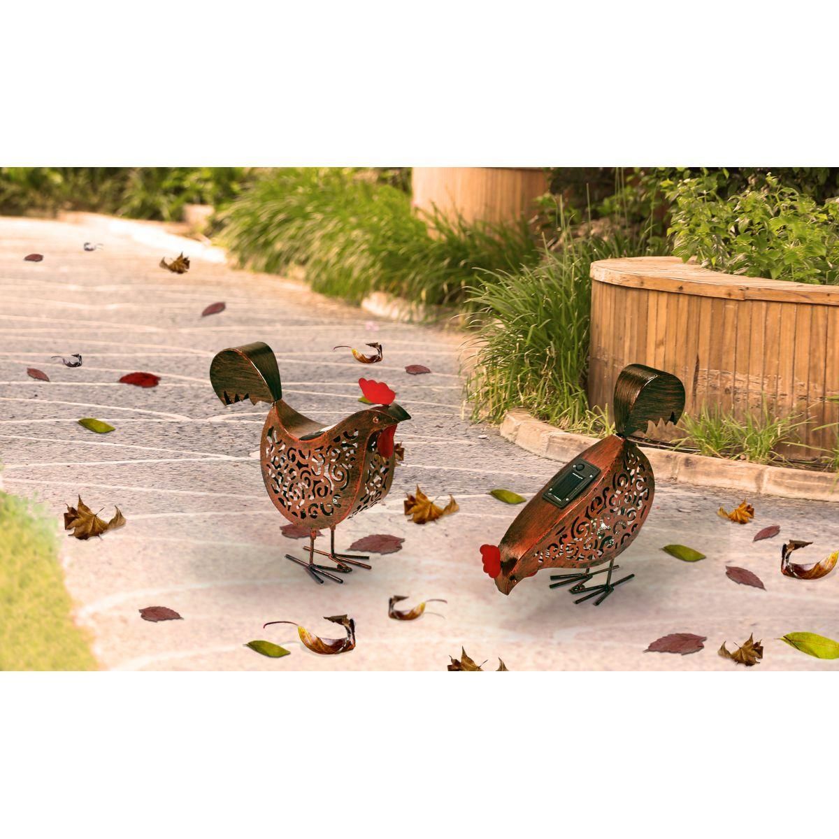 Inkazen Lot de 2 poules solaires décoratives de jardin Bronze