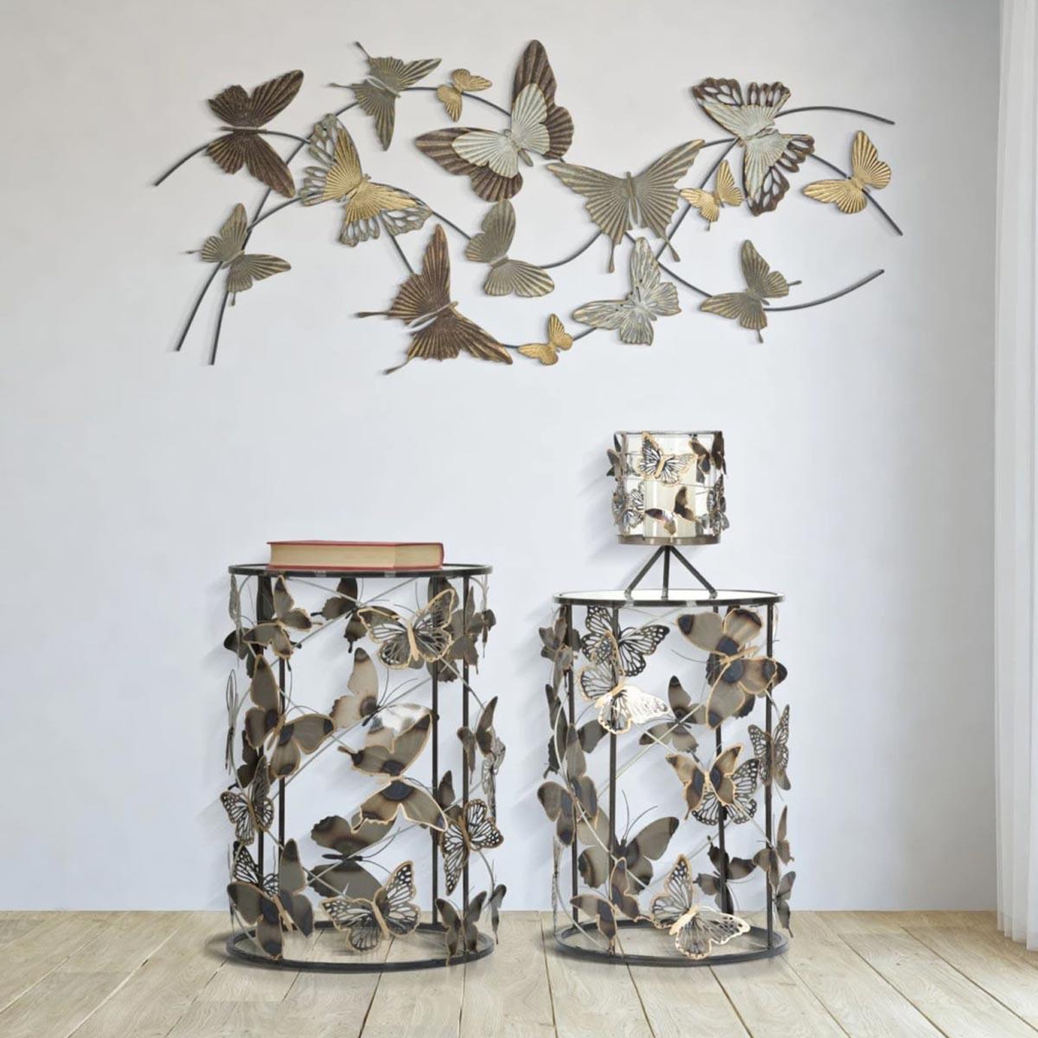 Voir la diapositive 6 : Paris Prix Lot de 2 tables d'appoint  butterfly  55cm multicolore