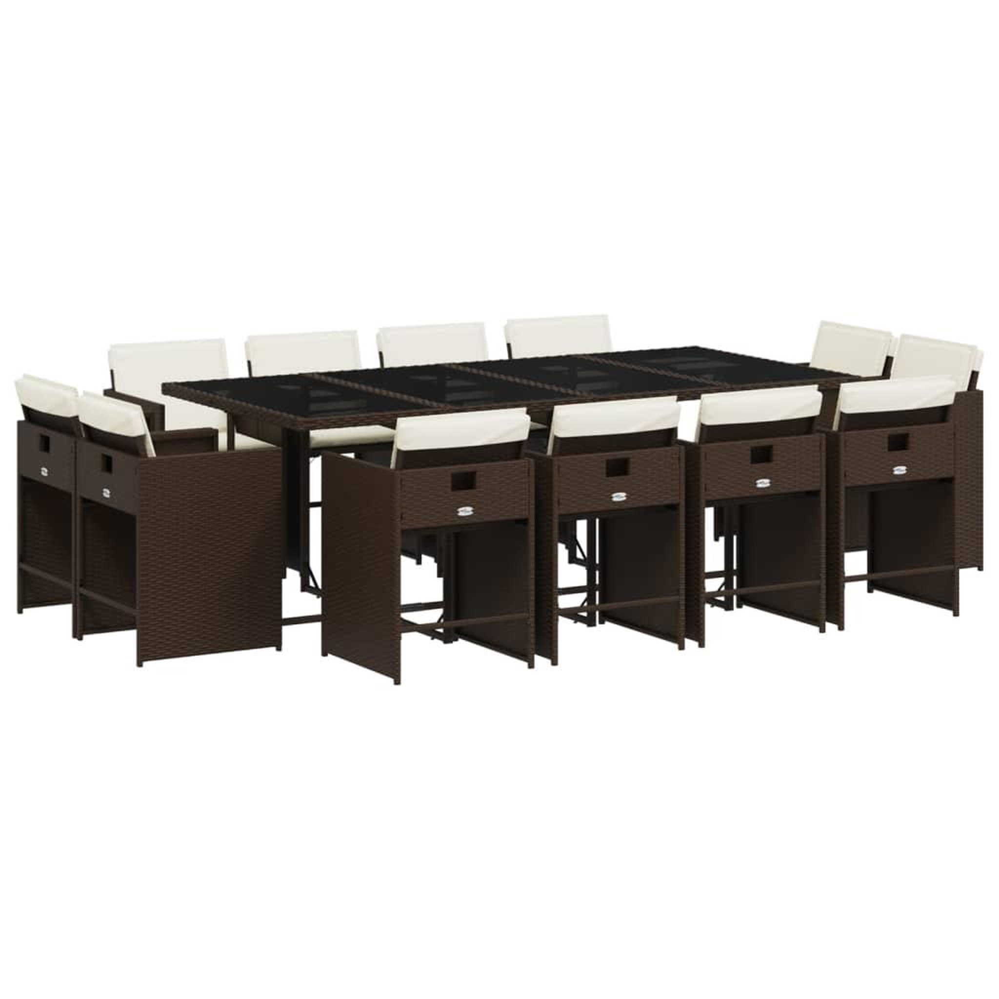 Voir la diapositive 2 : VIDAXL Ensemble a manger de jardin avec coussins 13 pcs marron rotin