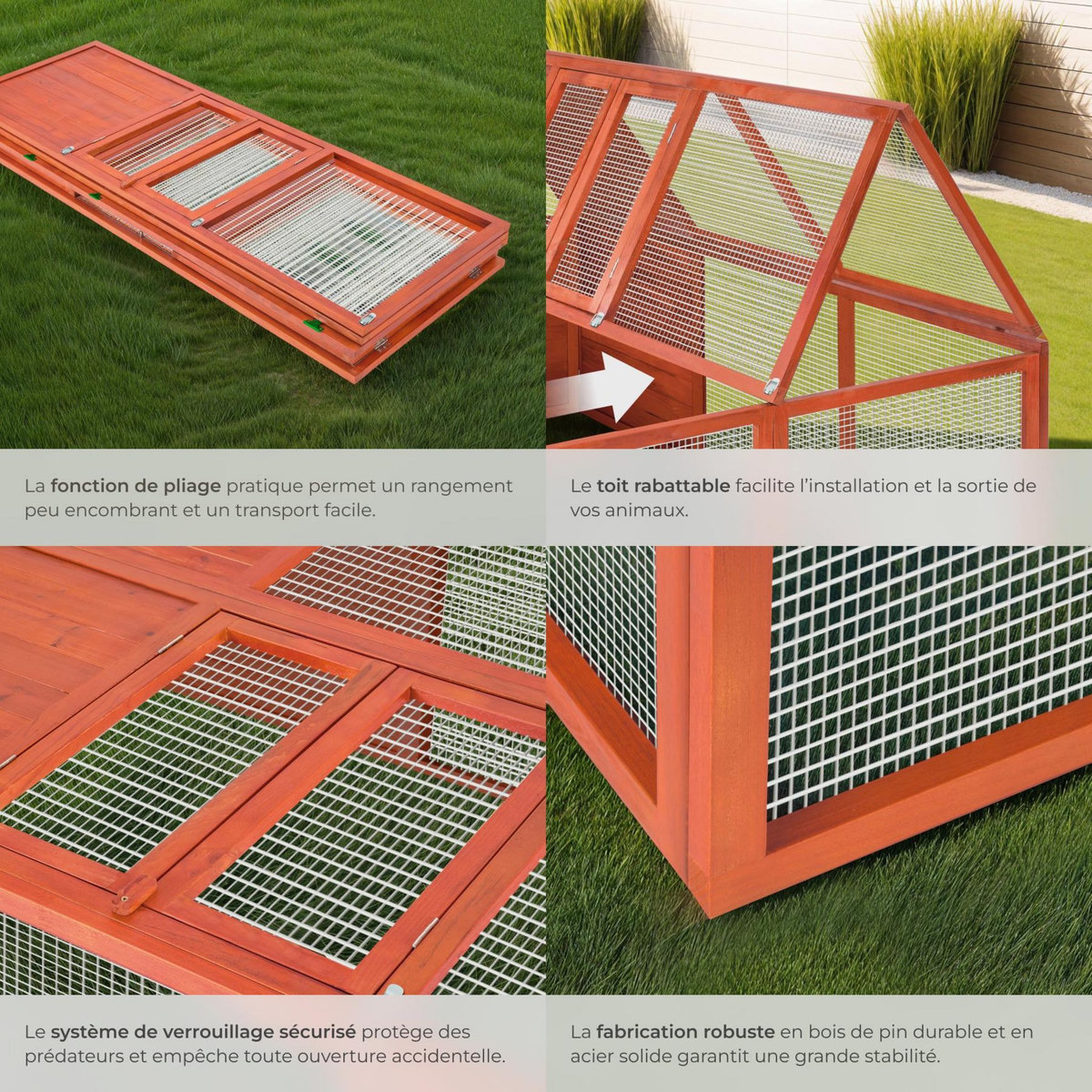 tectake Enclos pour rongeurs en bois marron