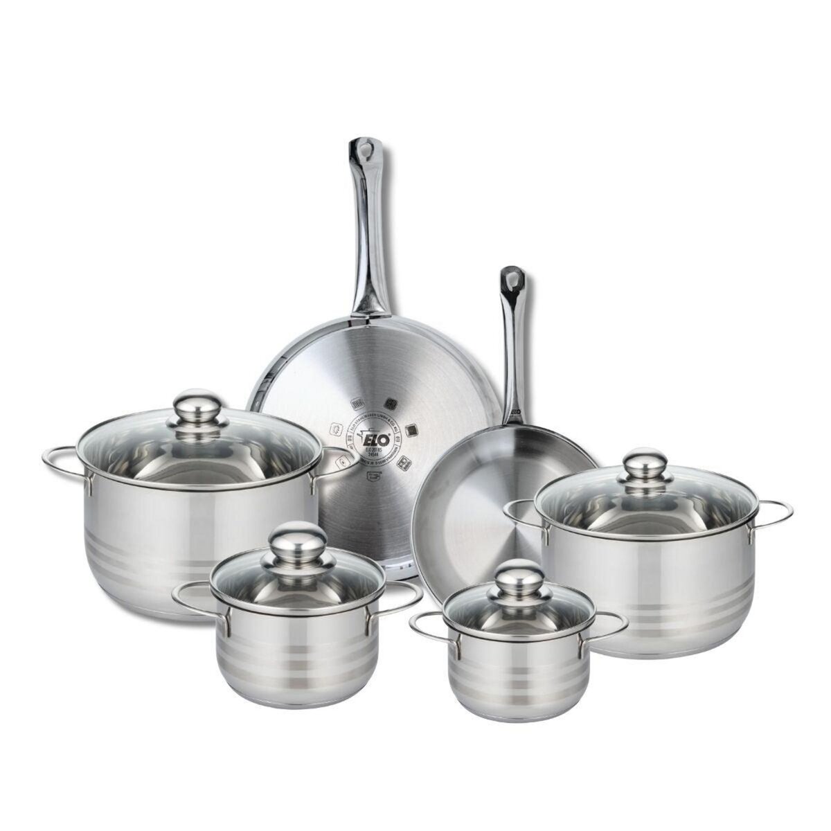 ELO Ensemble de 2 Poêles de cuisson 24 et 28 cm et 4 faitouts 14, 16, 20 et 24 cm Elo Profi Brillant
