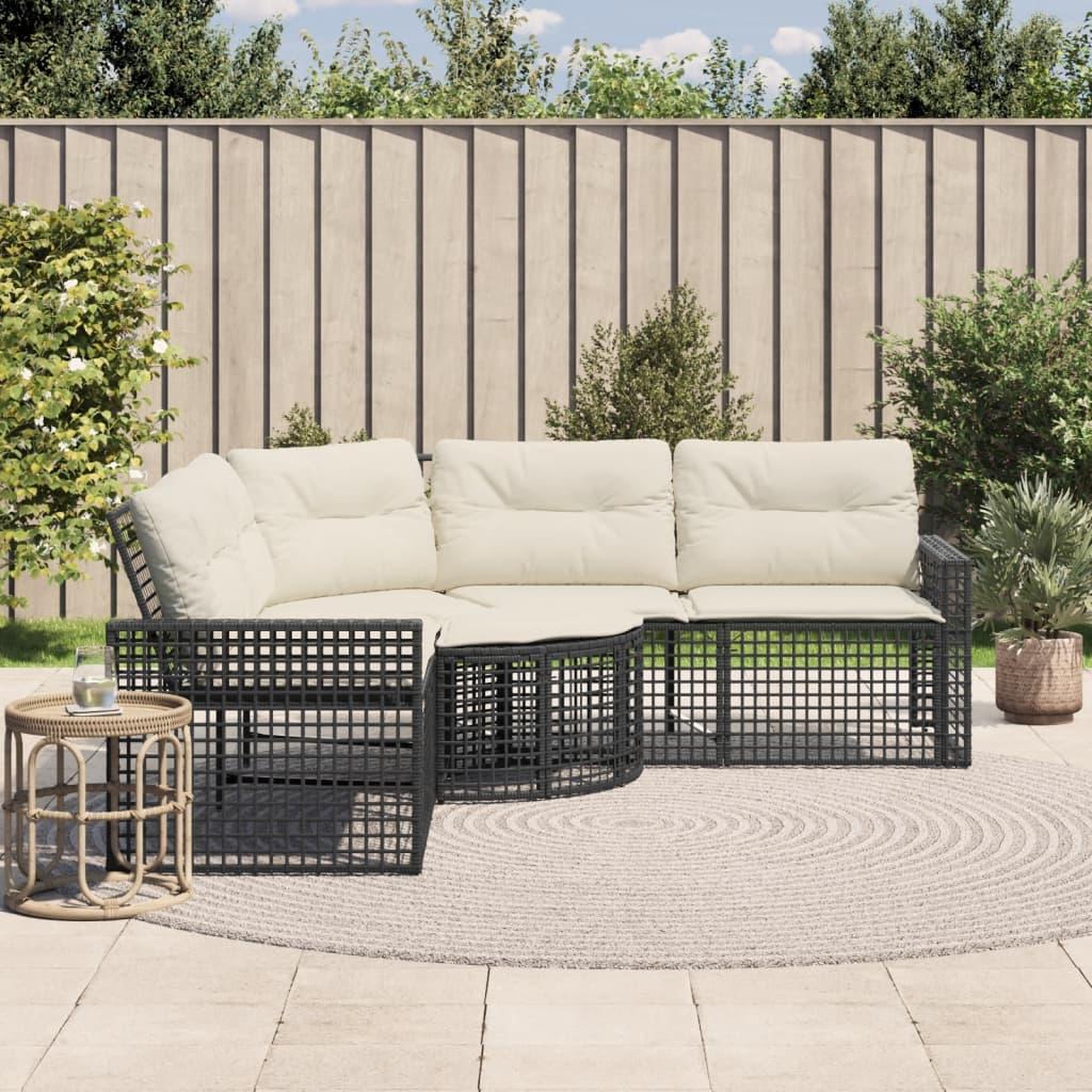VIDAXL Canape de jardin et coussins et repose-pied en forme de L rotin