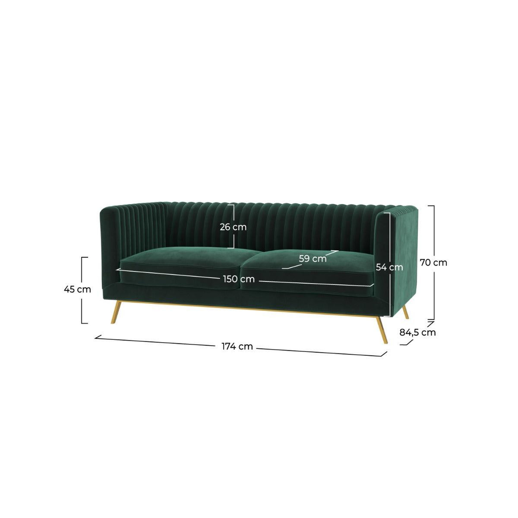 Voir la diapositive 4 : MAISON PAVANE Canapé 2 places en velours vert foncé-gatsby