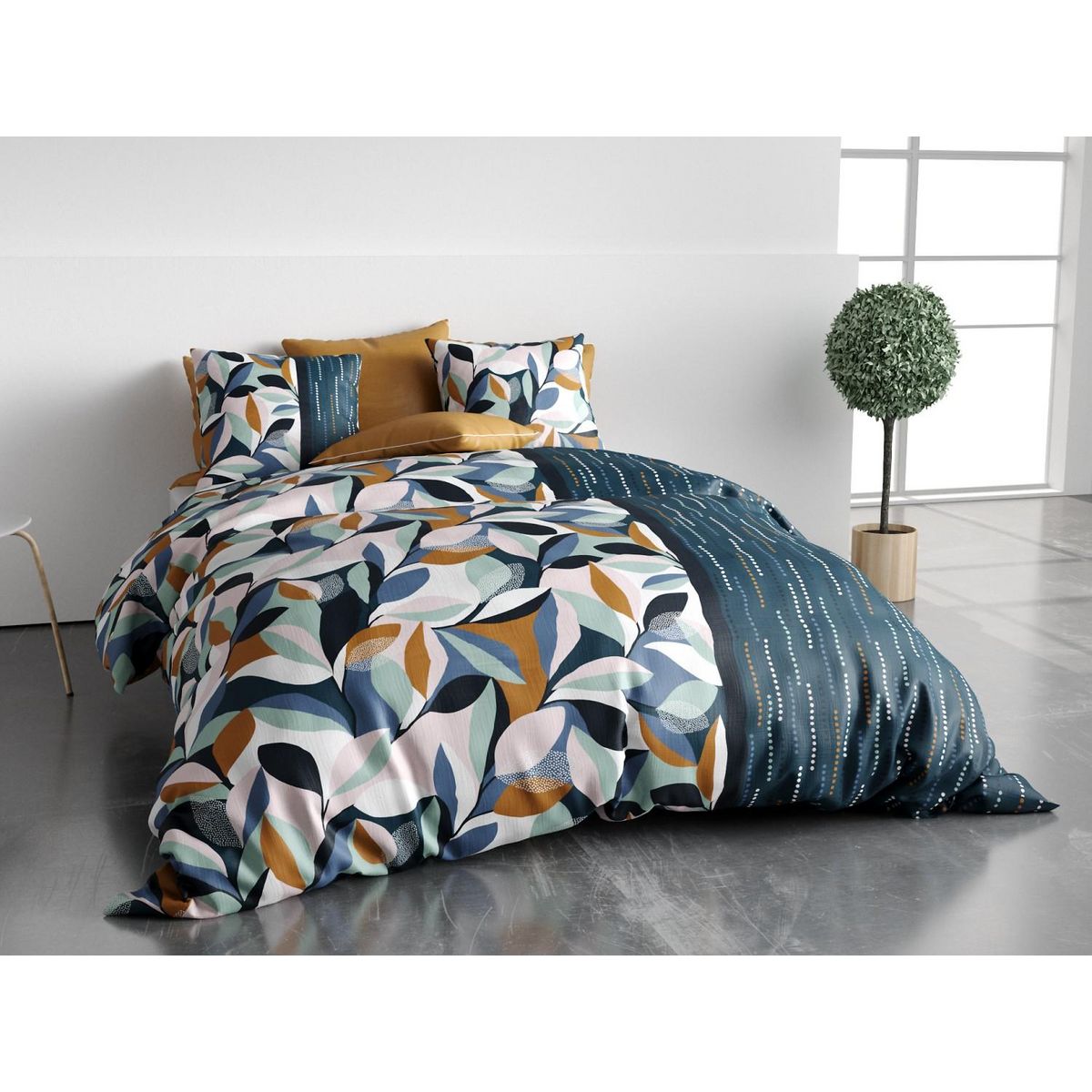 ATELIER DU COTON Parure housse de couette 100% coton 57 fils floris