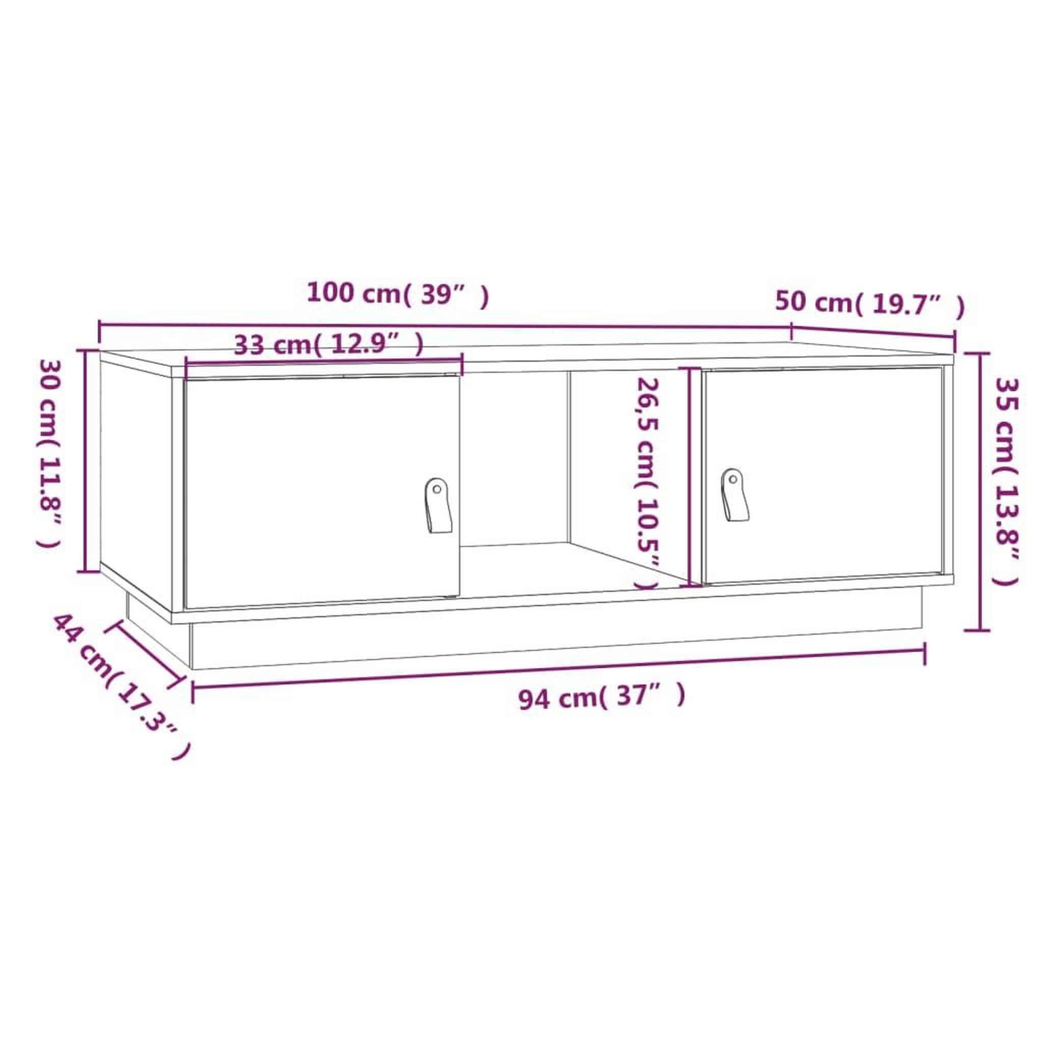 Voir la diapositive 6 : VIDAXL Table basse Noir 100x50x35 cm Bois massif de pin