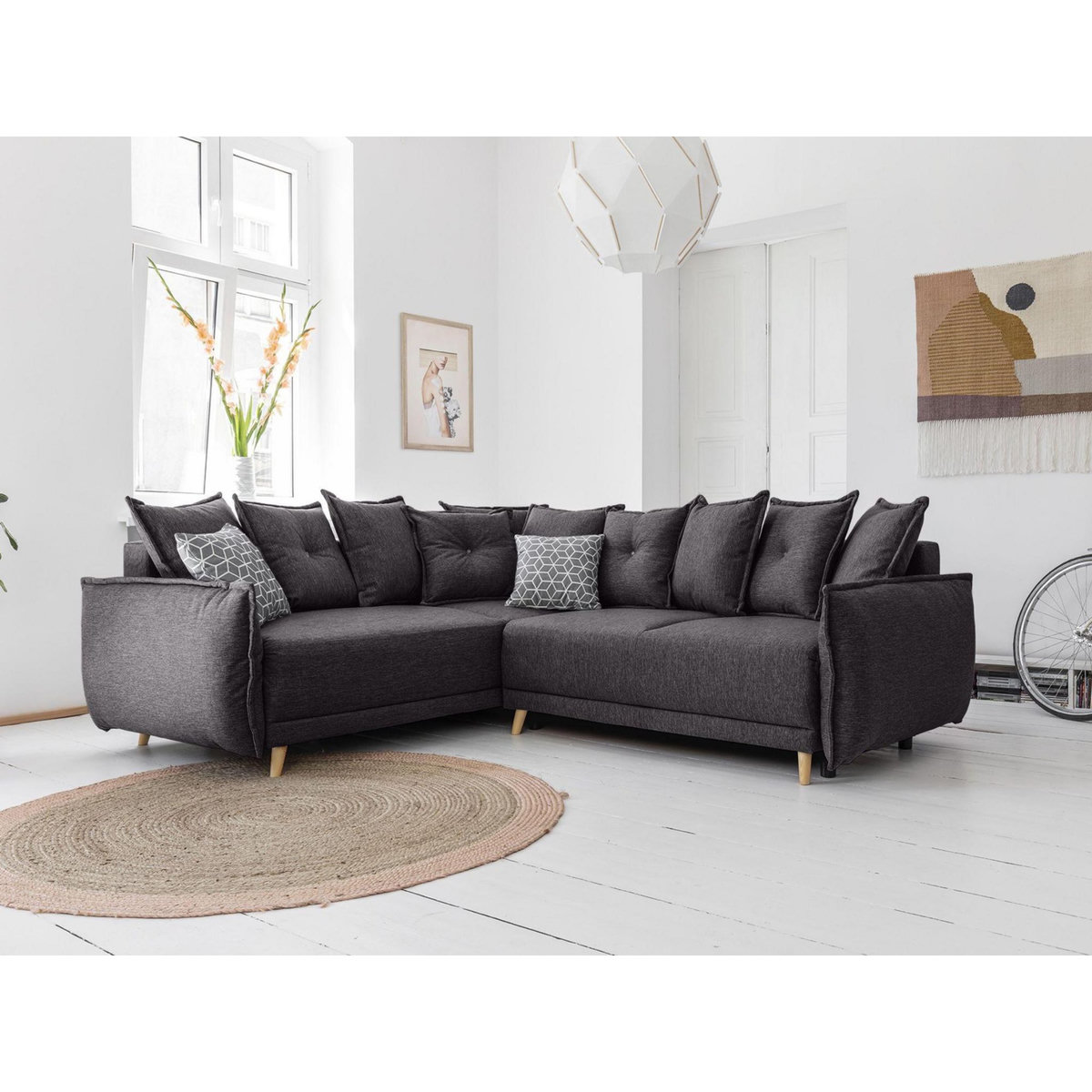 BEST MOBILIER Lena - canapé d'angle convertible - avec coffre - style scandinave - 5 places - gauche