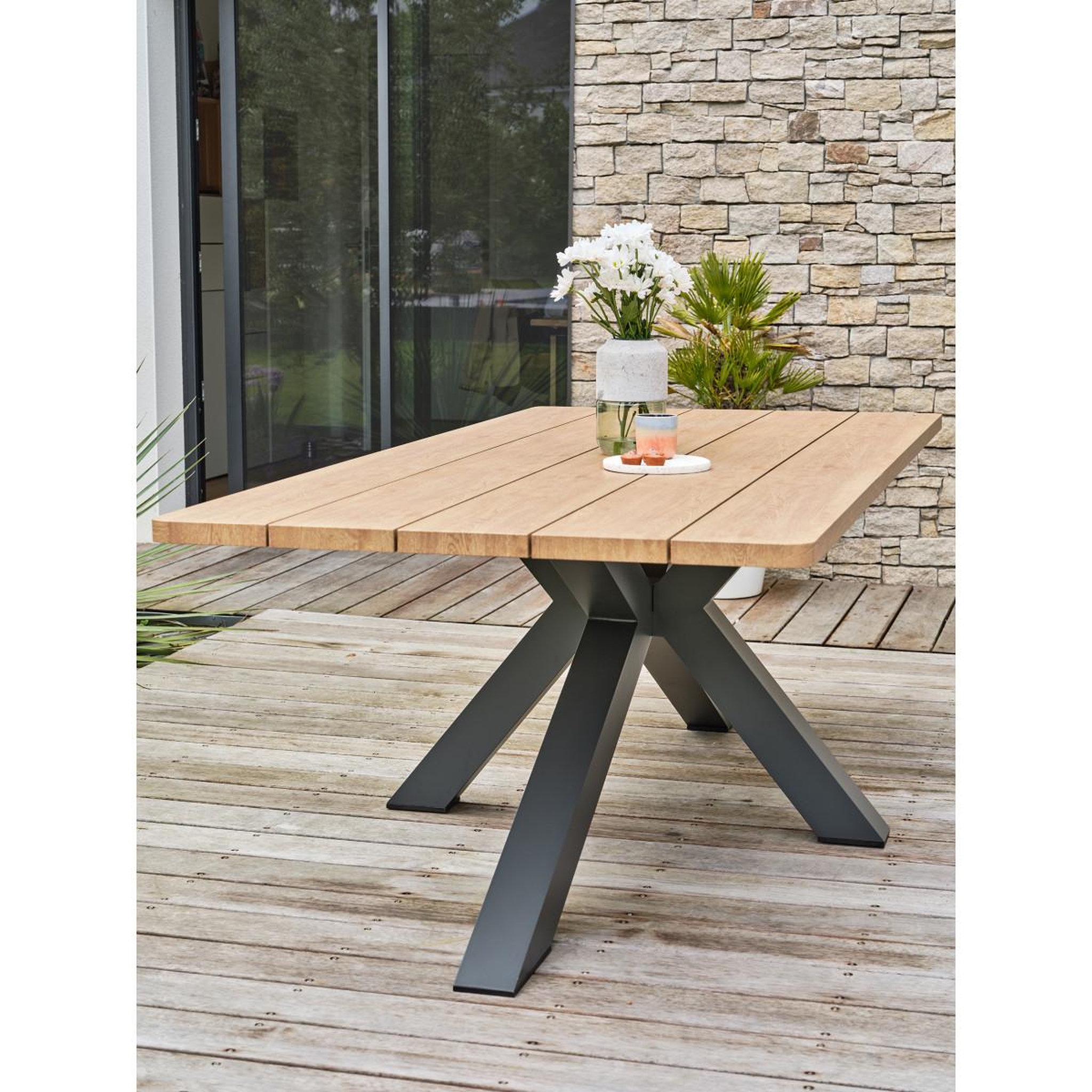 Voir la diapositive 4 : Paris Prix Table de jardin en métal  kelia  220cm anthracite & naturel