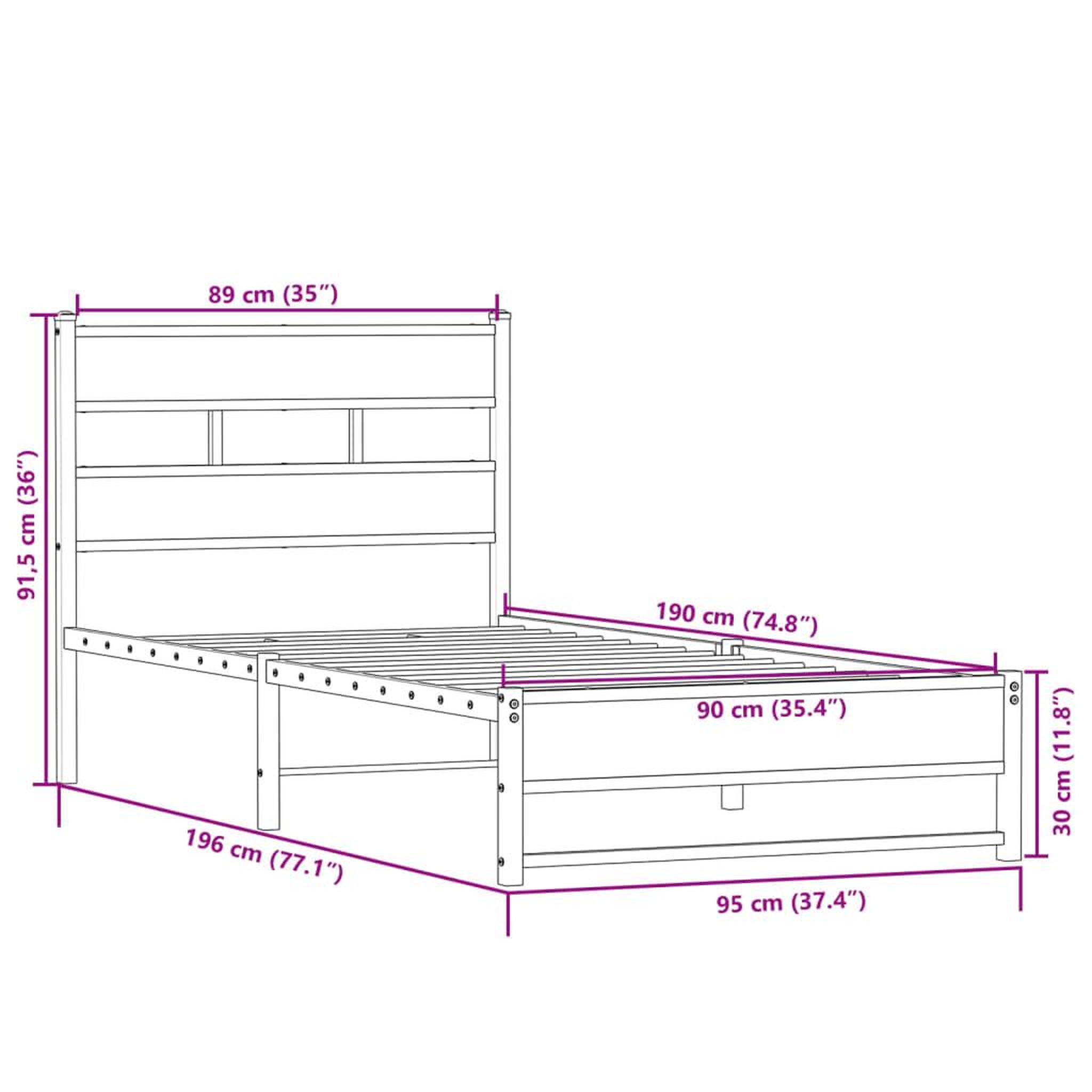 Voir la diapositive 6 : VIDAXL Cadre de lit en metal sans matelas chene sonoma 90x190 cm