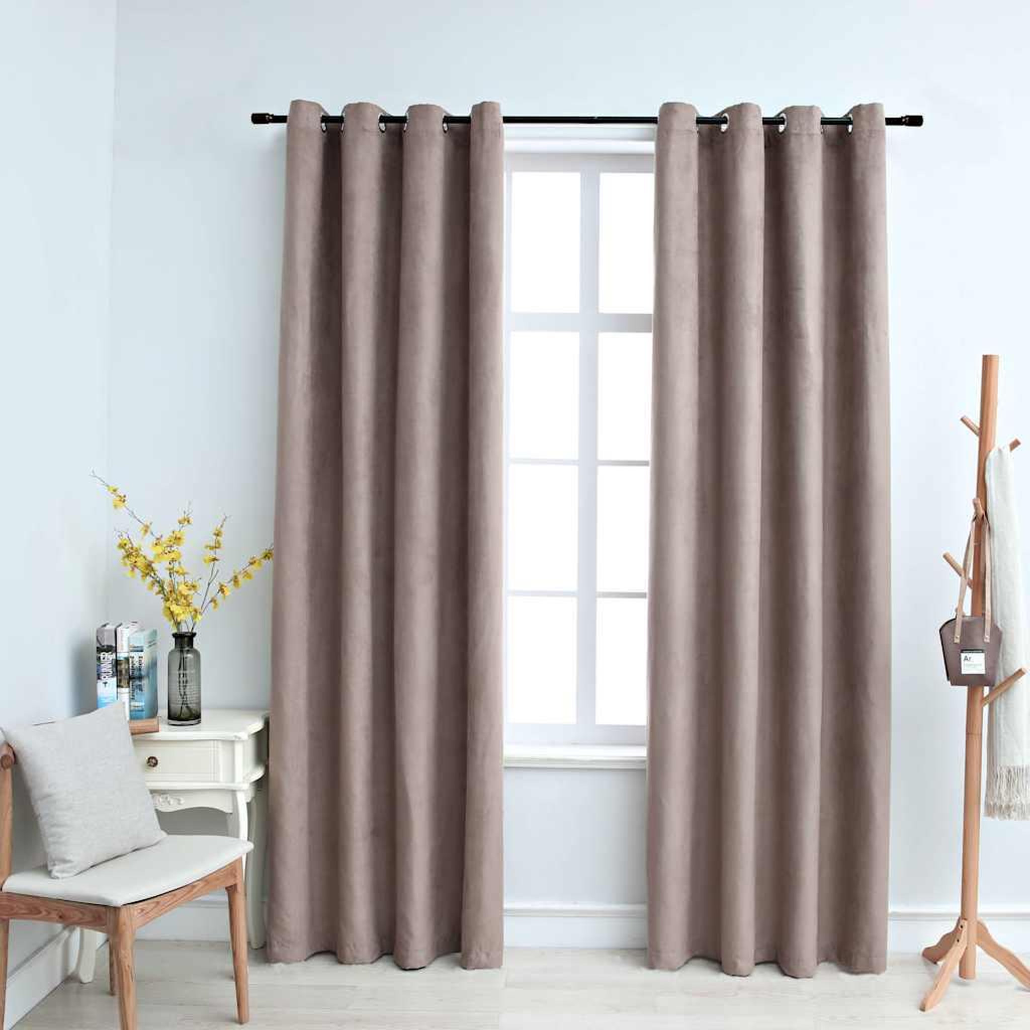 VIDAXL Rideaux occultants avec anneaux en metal 2 pcs Taupe 140x175 cm