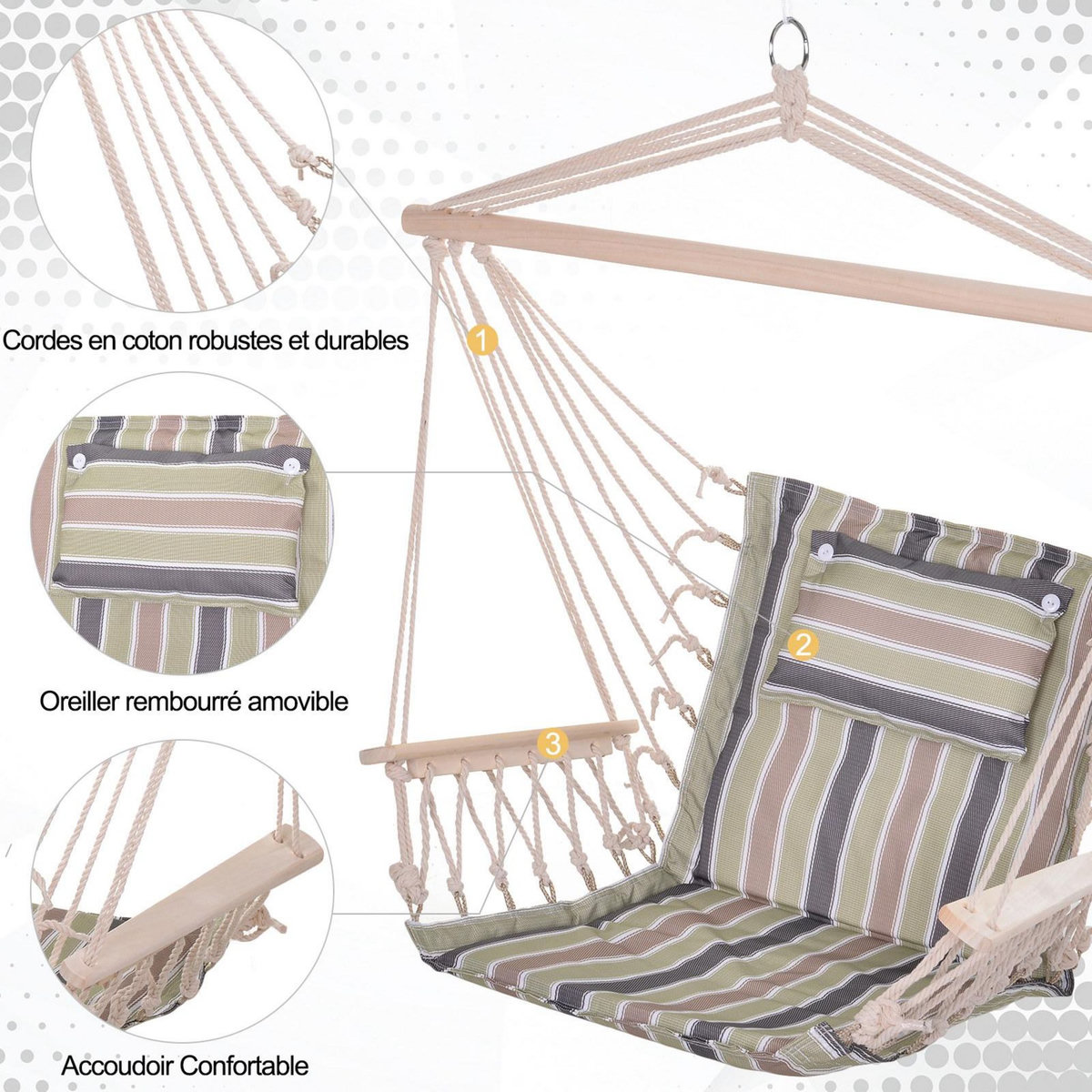 OUTSUNNY Chaise suspendue hamac de voyage respirant portable dim. 100L x 49l x 106H cm coton macramé polyester multicolore