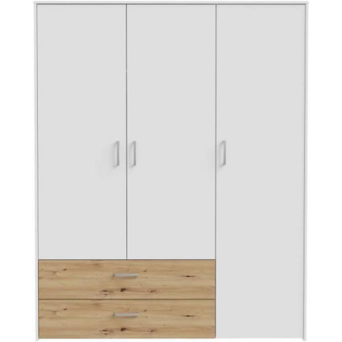MARKET24 Armoire de chambre - Blanc mat / Chene artisan - 3 portes et 2 tiroirs - 152,8 x 52,7 x 190,8 cm