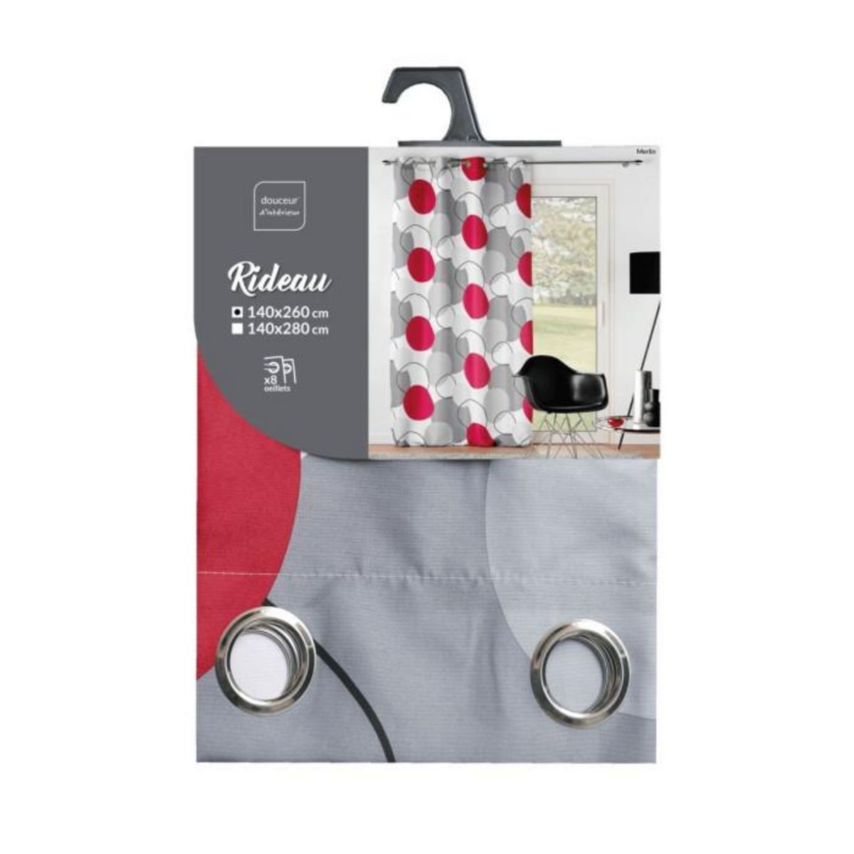 Paris Prix Rideau à Œillets Imprimé  Merlin  140x260cm Gris