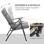 Voir la diapositive 4 : OUTSUNNY Chaise de camping pêche pliable portable haut dossier inclinable épais coussin matelassé inclus gris