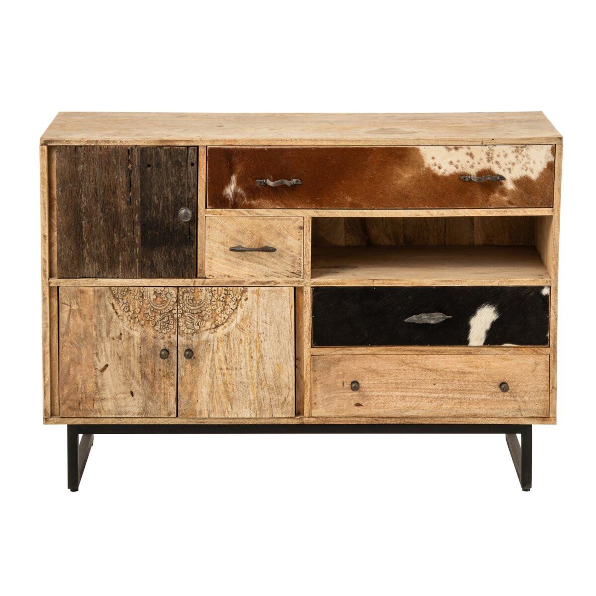 Voir la diapositive 2 : J-LINE Buffet 4 Tiroirs & 3 Portes en Bois  Jonas  115cm Naturel