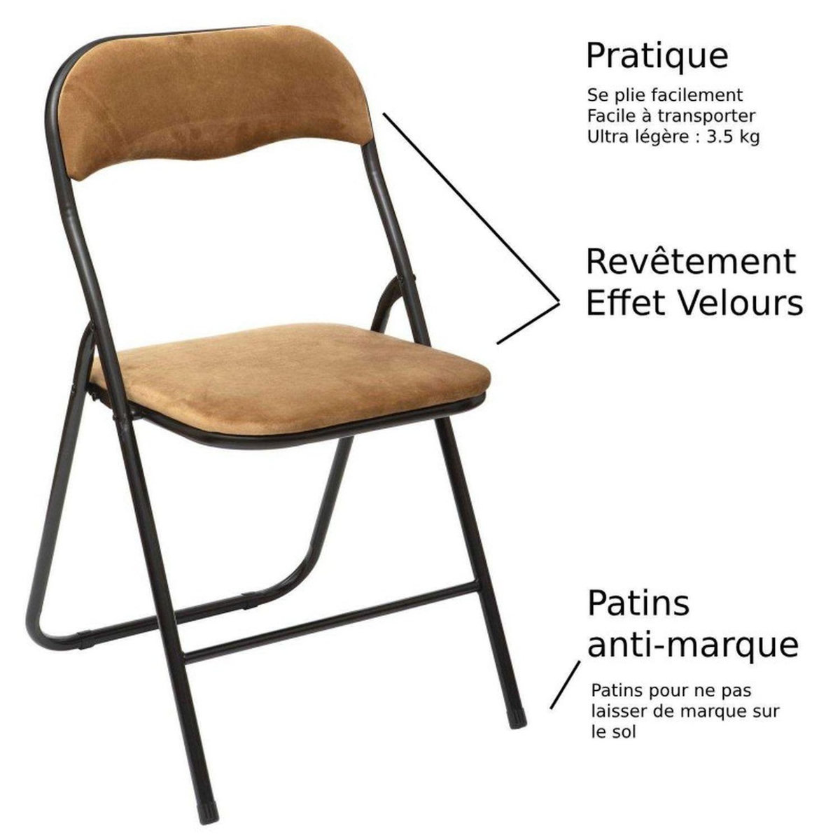 TOILINUX Lot de 6 Chaises pliantes effet velours