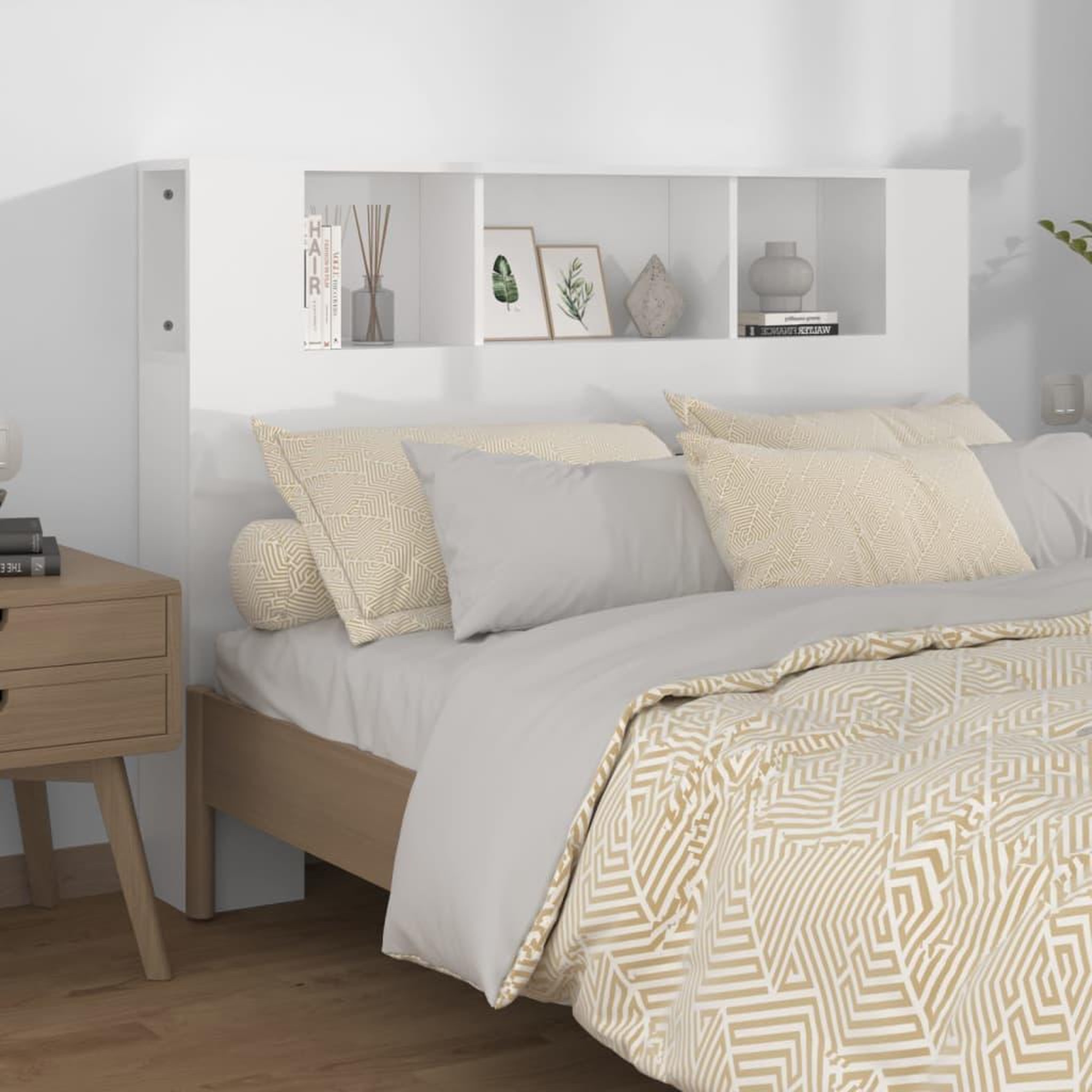 Voir la diapositive 1 : VIDAXL Armoire de tete de lit Blanc brillant 140x18,5x104,5 cm