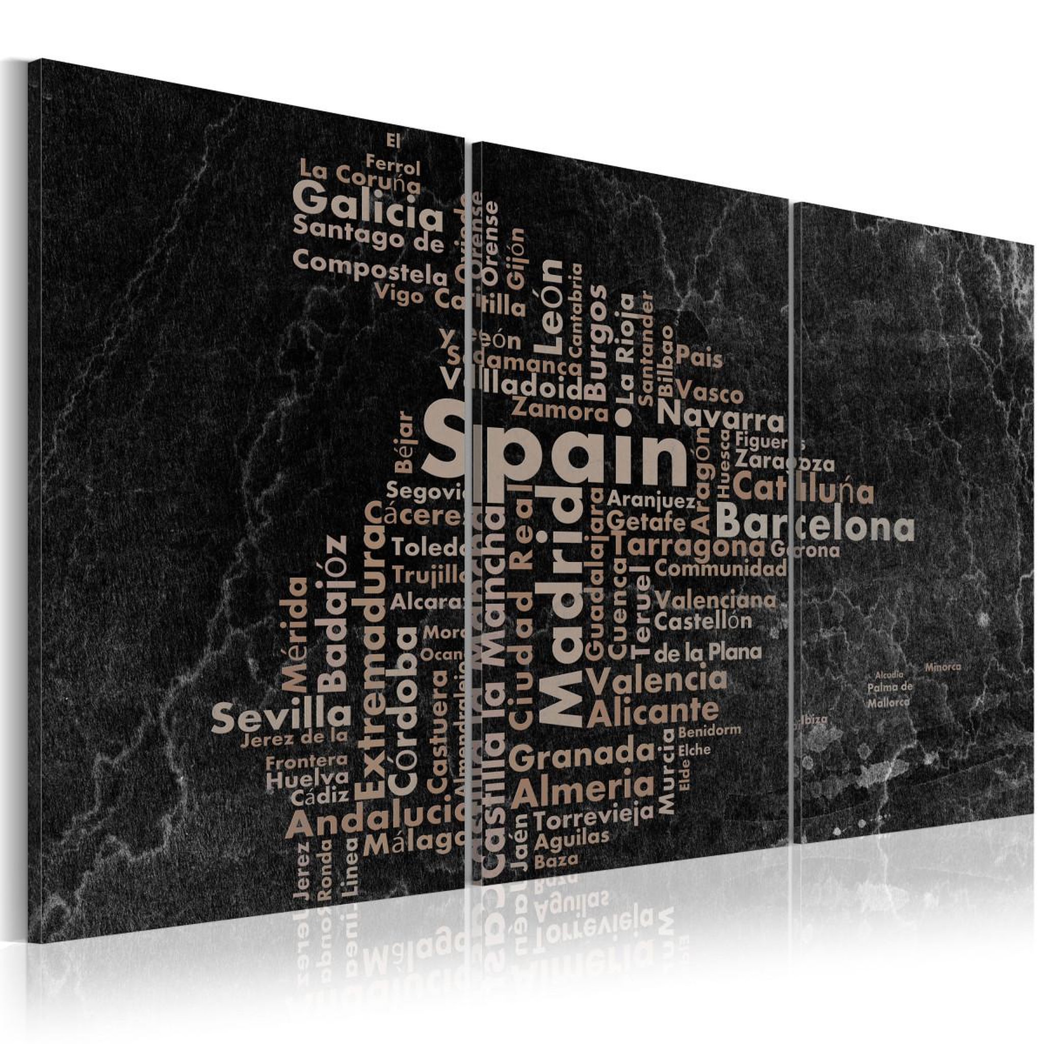 Paris Prix Tableau 3 panneaux  map of spain on the blackboard. Coloris disponibles : Multicolore