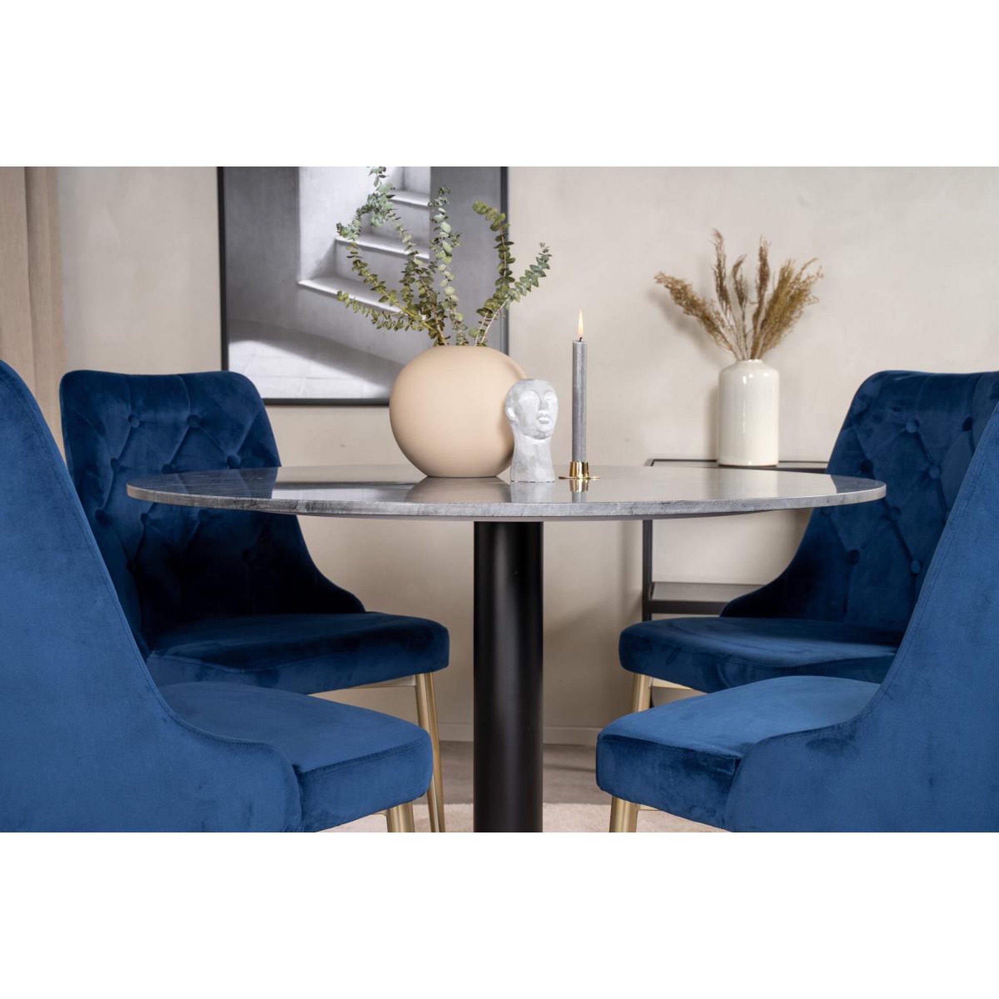 Voir la diapositive 6 : Paris Prix Ensemble Table à Manger & 4 Chaises  Estelle I & Deluxe II  106cm Gris Foncé & Bleu