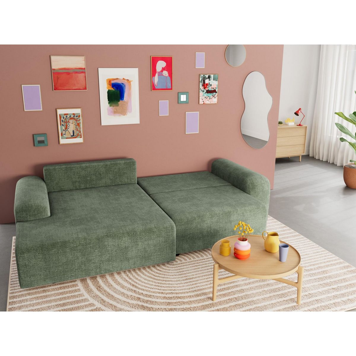 BEST MOBILIER Rebecca - canapé d'angle gauche 4 places convertible avec coffre en velours texturé