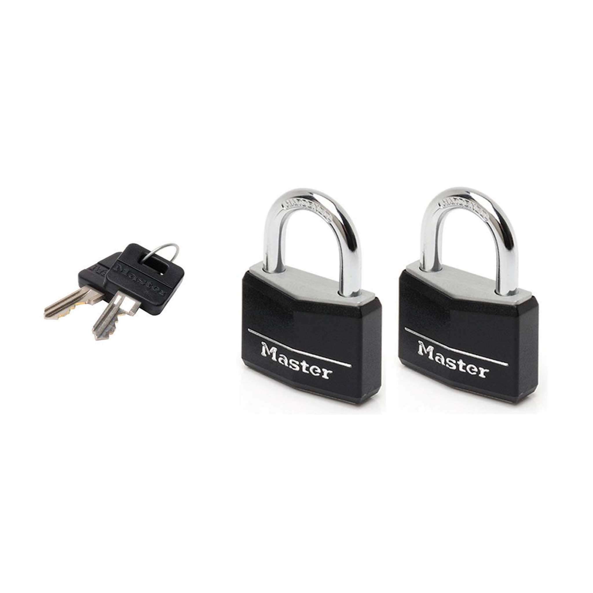 Master lock 9140eurtblk lot de 2 cadenas à clé en aluminium massif recouvert de vinyle, noir, 4 x 5,9 x 1,3 cm