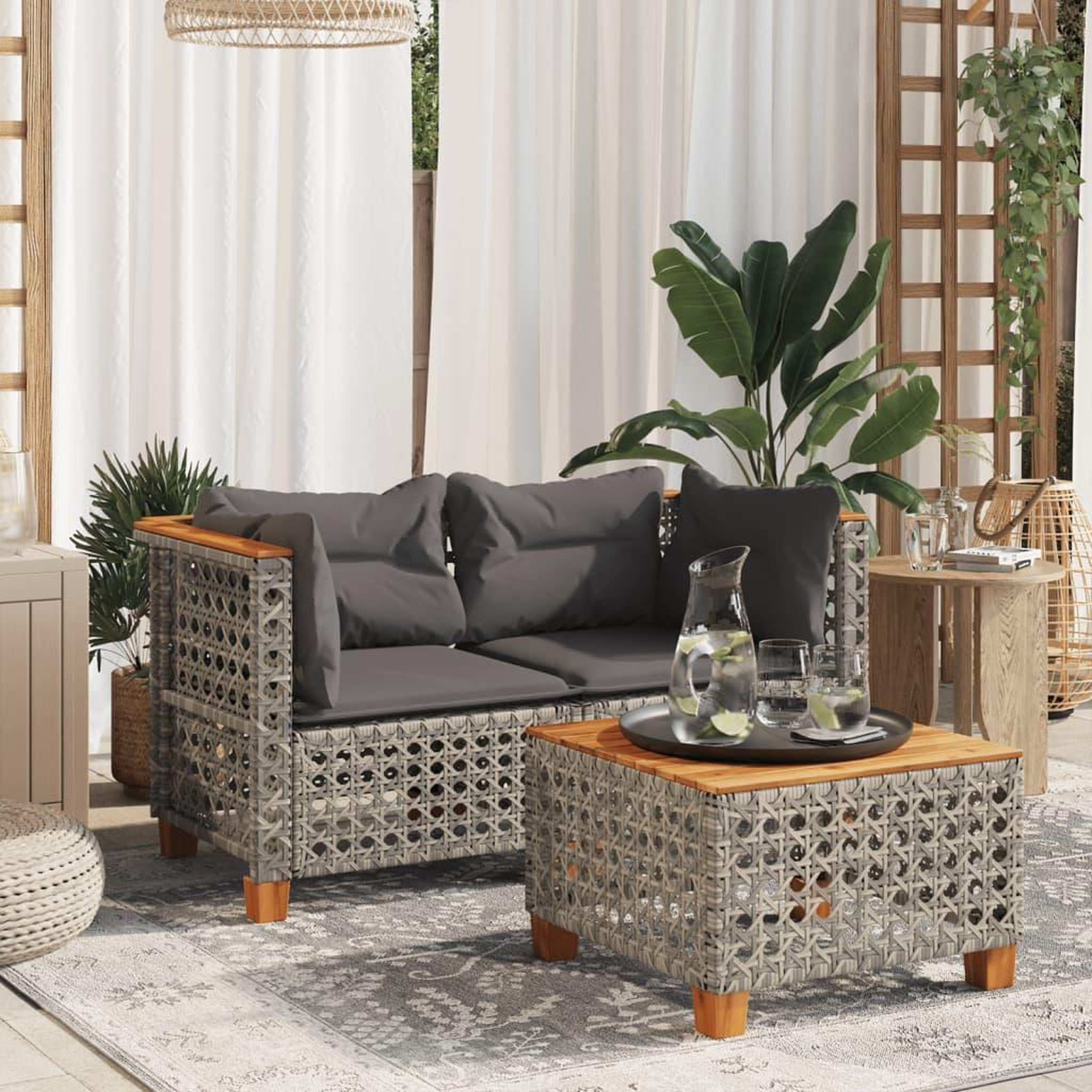 VIDAXL Canapes d'angle de jardin et coussins 2 pcs gris resine tressee
