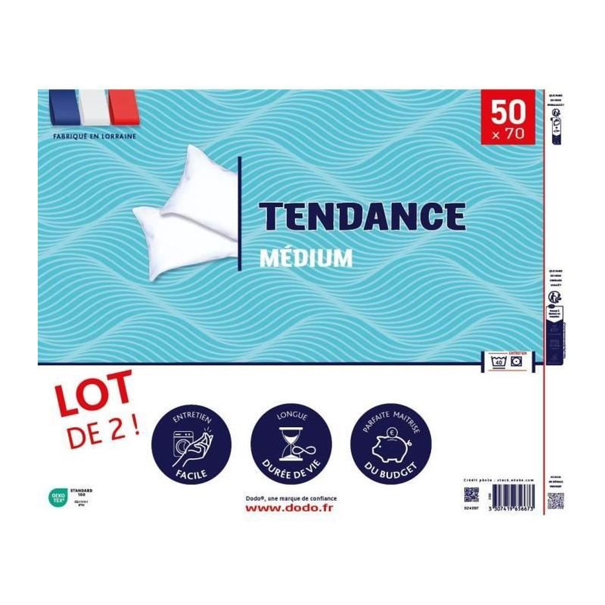 Voir la diapositive 3 : DODO Lot de 2 oreillers Tendance 50x70 cm- 100% Polyester - DODO