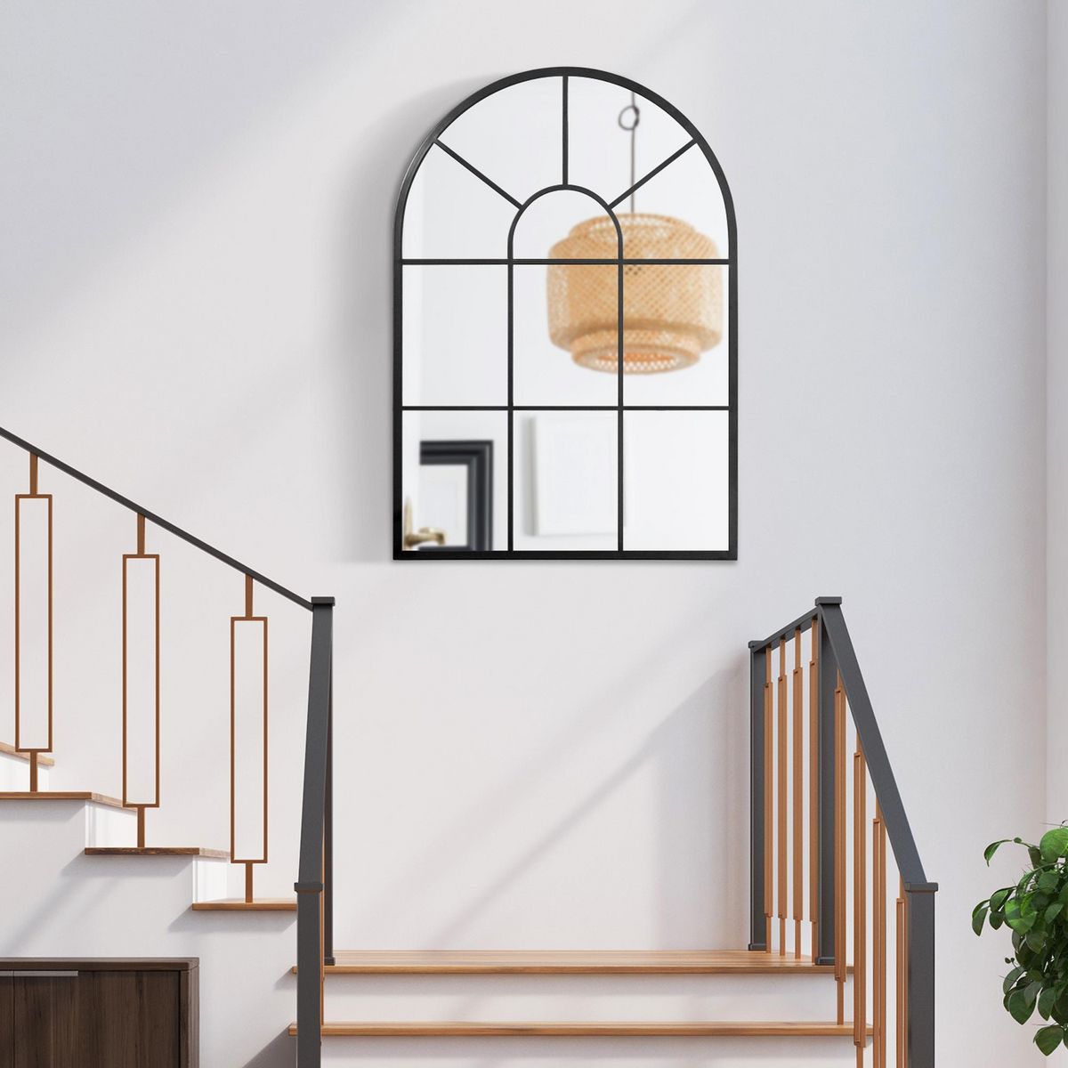 HOMCOM Miroir mural aspect verrière style classique chic - dim. 60L x 90H cm - métal noir verre 3 mm