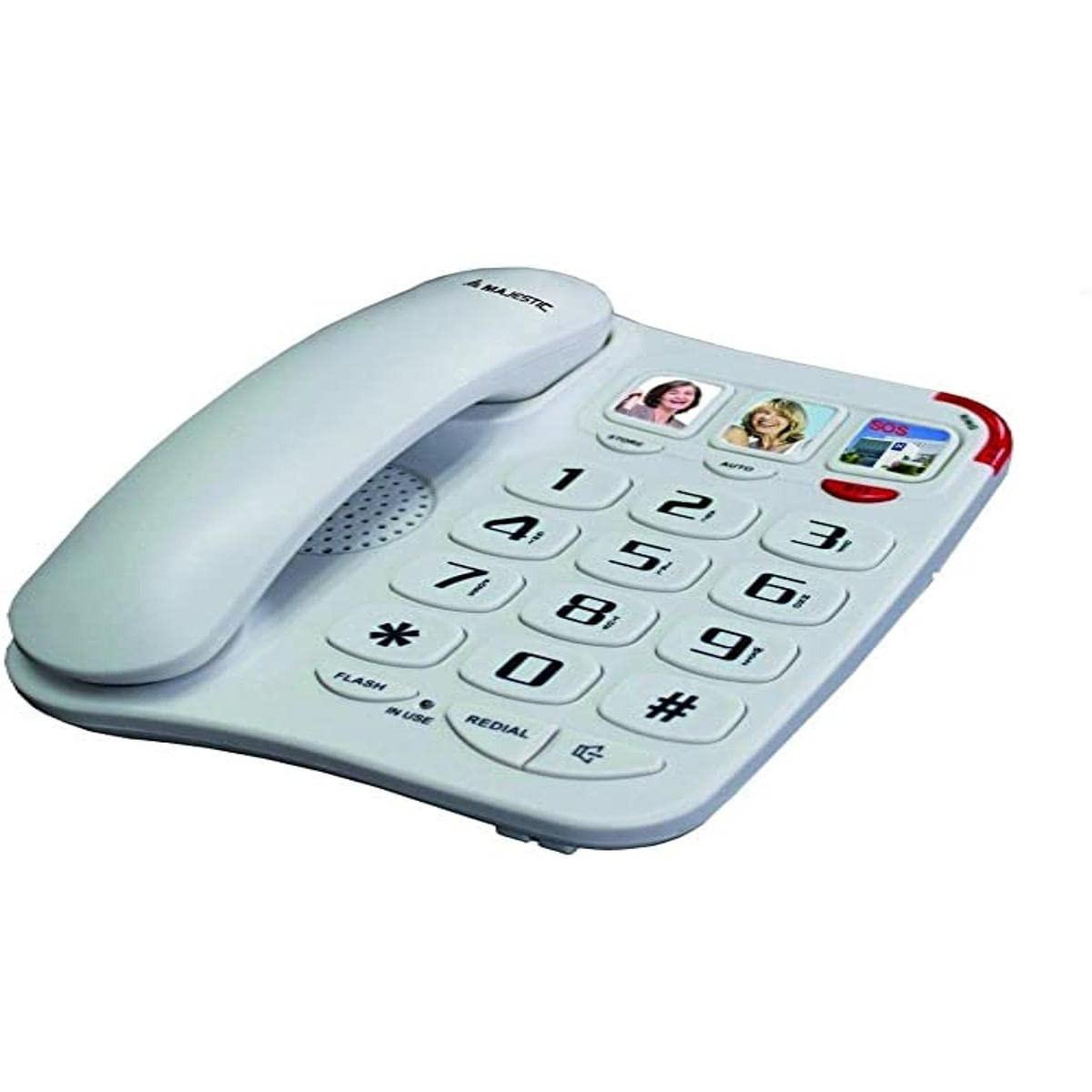 MAJESTIC Majestic Billy 201 Téléphone Fixe Fil Blanc Haut-Parleur 3 Mémoires Directes Touches Grandes