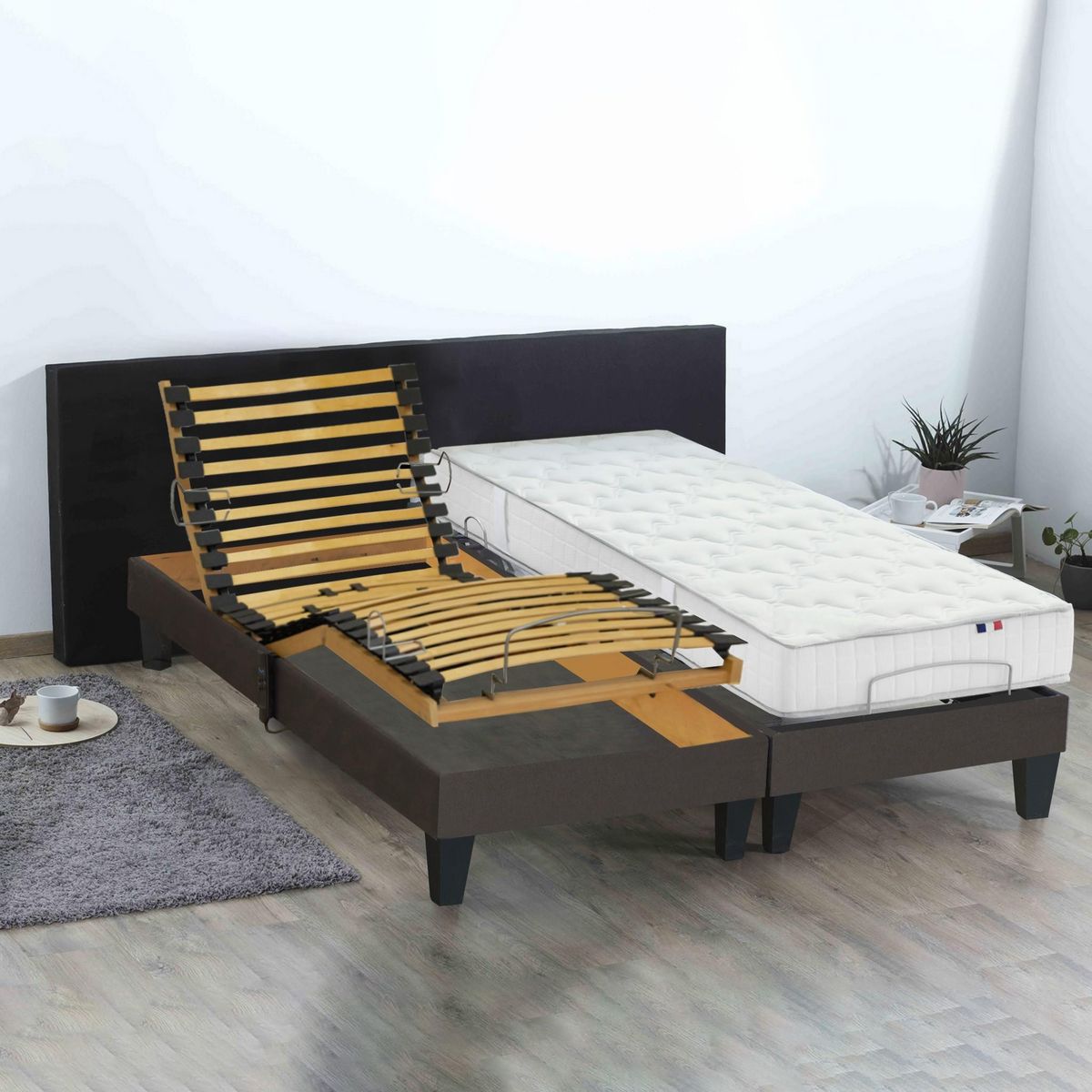 IDLITERIE Ensemble relaxation 100% latex 5 zones + sommier avec réglage fermeté au niveau lombaire - FABRICATION FRANCE