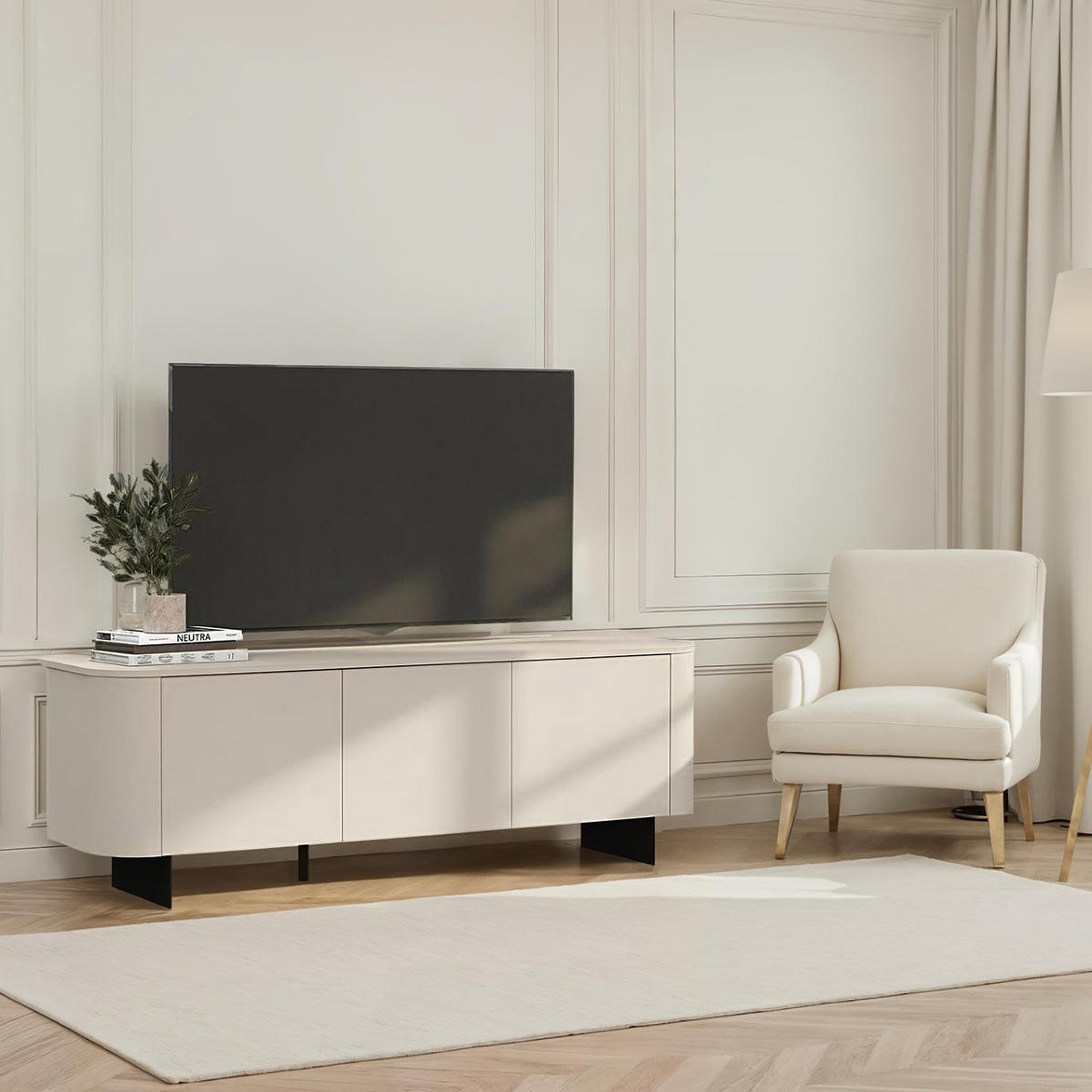 Voir la diapositive 2 : JLC KREATION Meuble tv moderne beige cachemire 180cm isabela