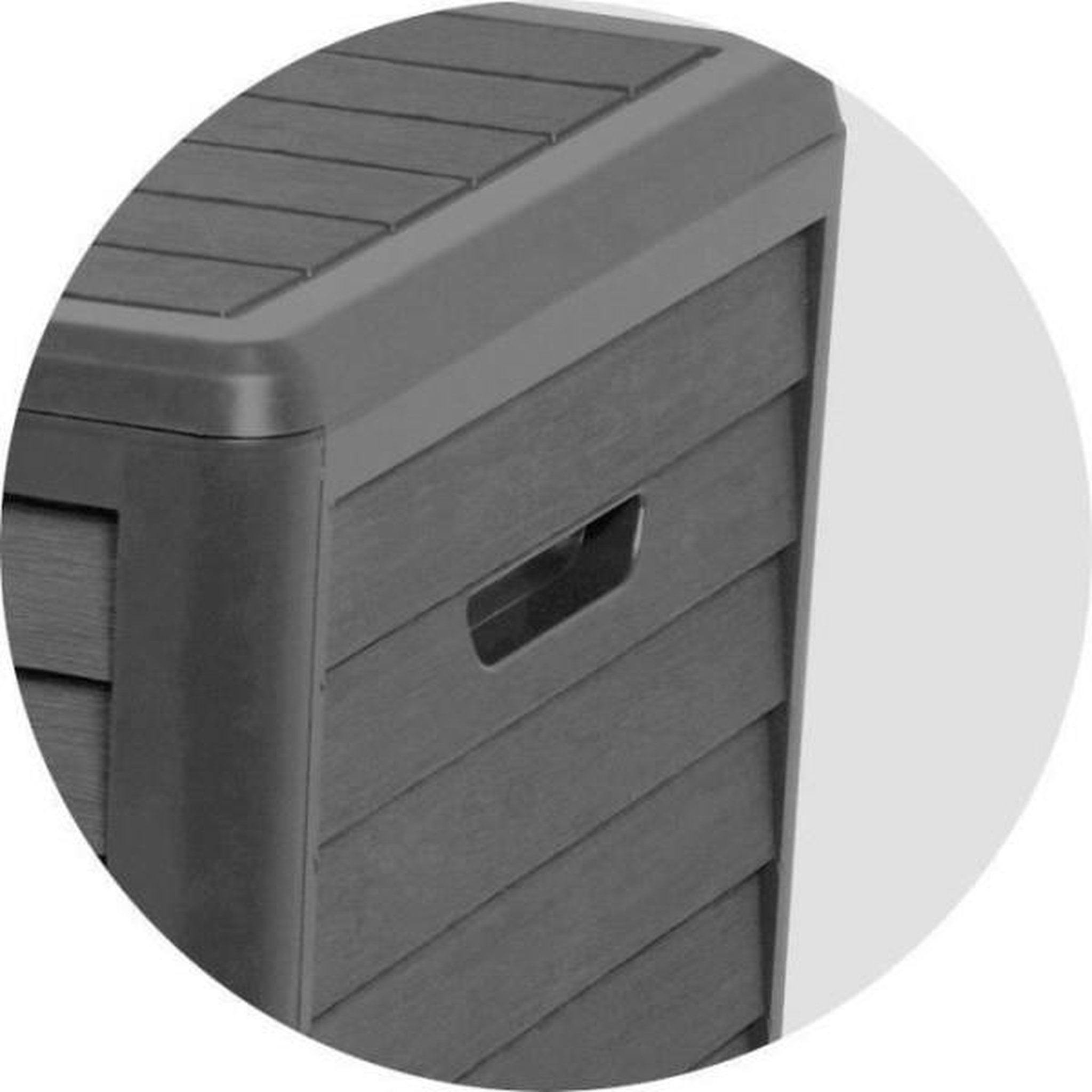 Voir la diapositive 5 : EDA PLASTIQUE EDA Coffre de jardin BAYA en Plastique 420 litres - Décor imitation bois - Gris anthracite - Fabriqué en France