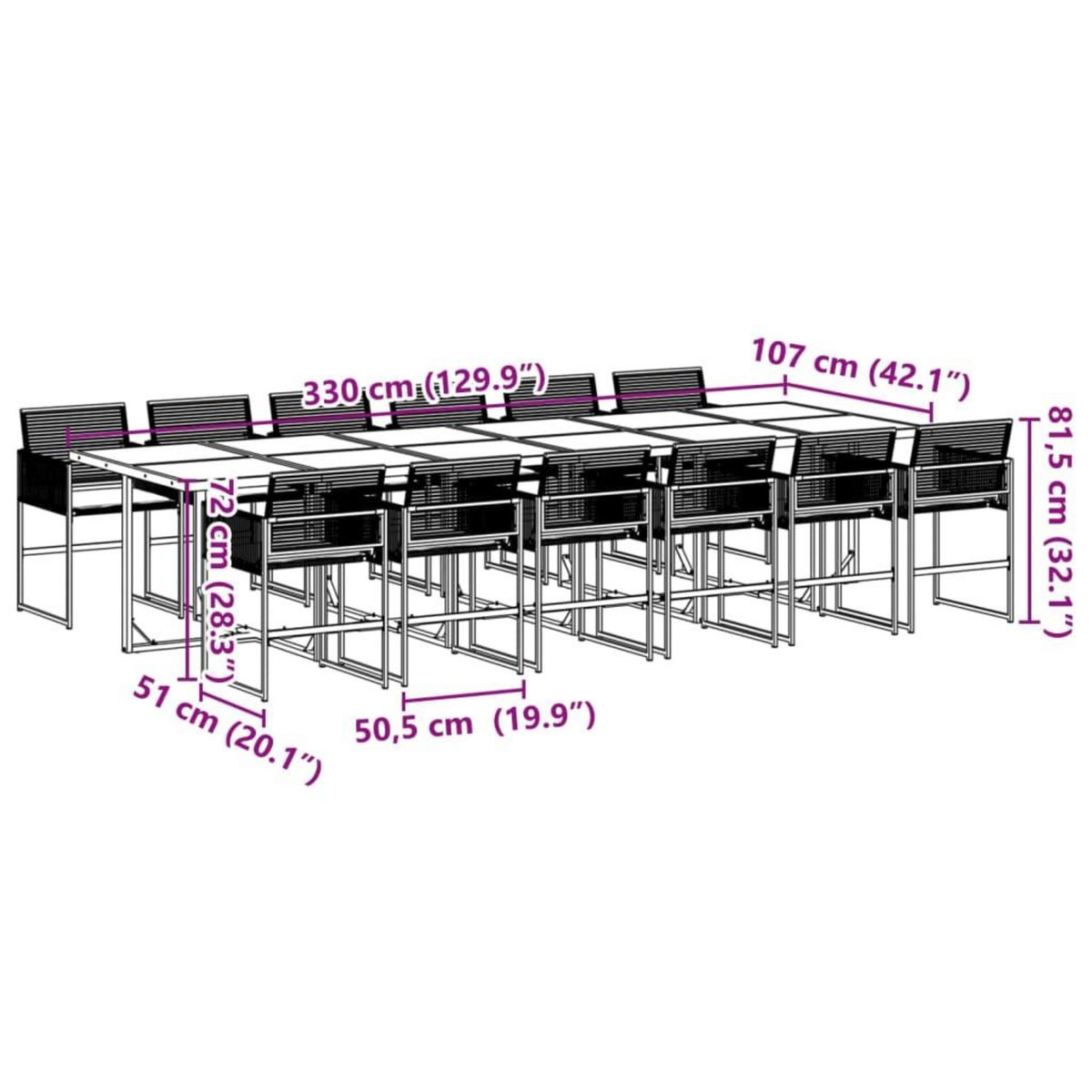VIDAXL Ensemble a manger de jardin 13 pcs coussins noir resine tressee