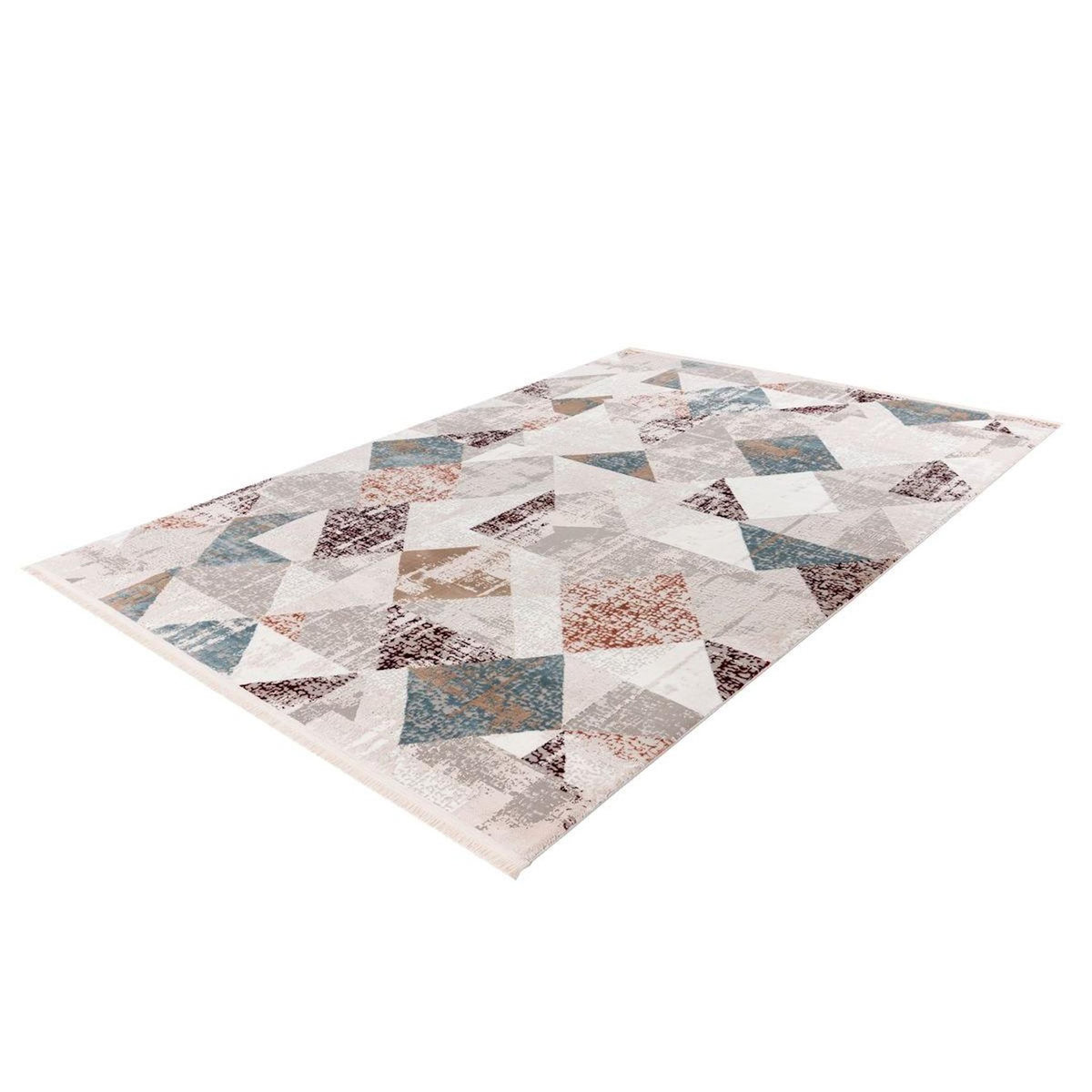 Paris Prix Tapis Géométrique à Franges  Akropolis II  Gris & Rose